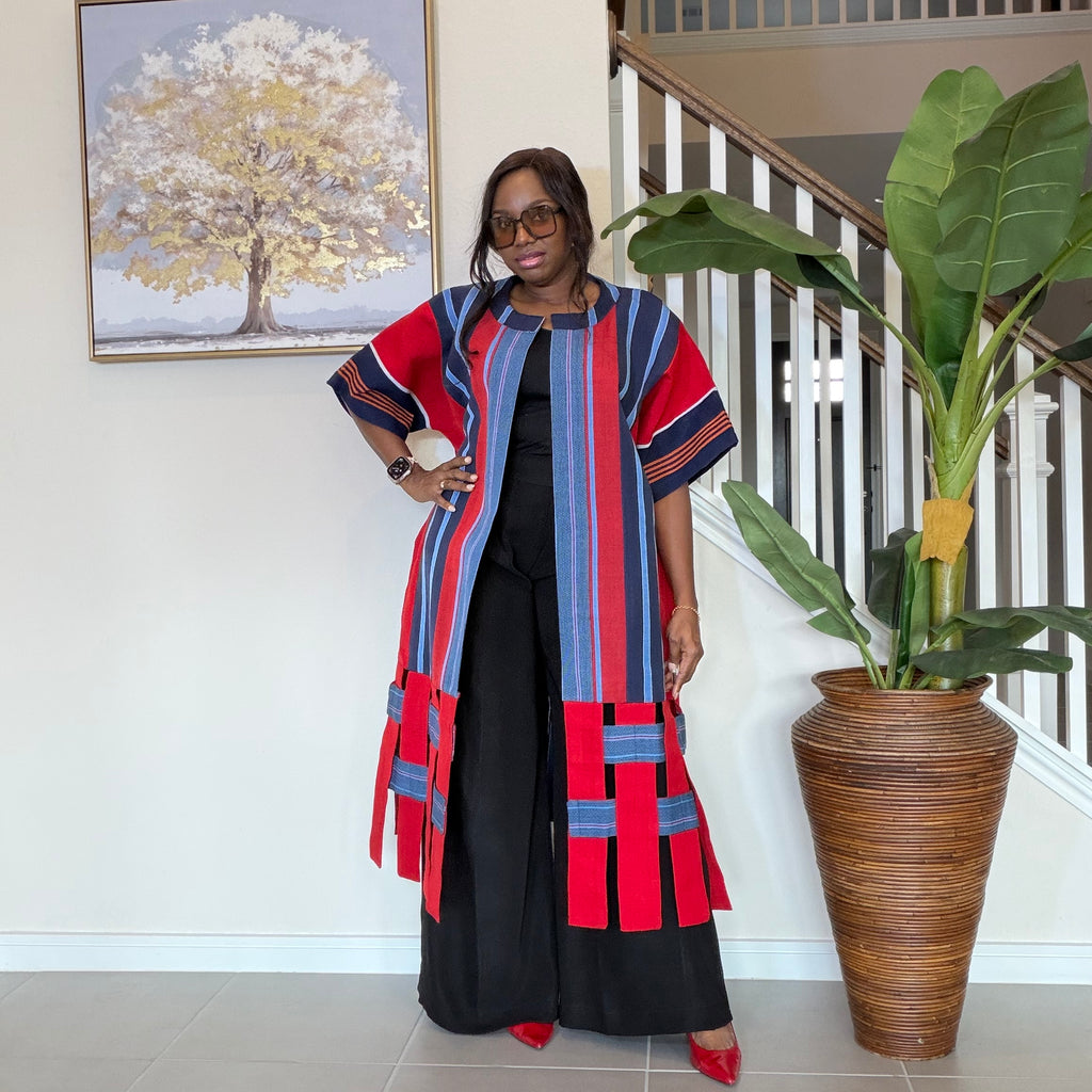 Handwoven Aso Oke Kimono Jacket | Nigerian Yoruba Fabric, Boho Coat