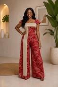 Elegant Adire Jumpsuit with Handwoven Aso Oke Contrast Panel