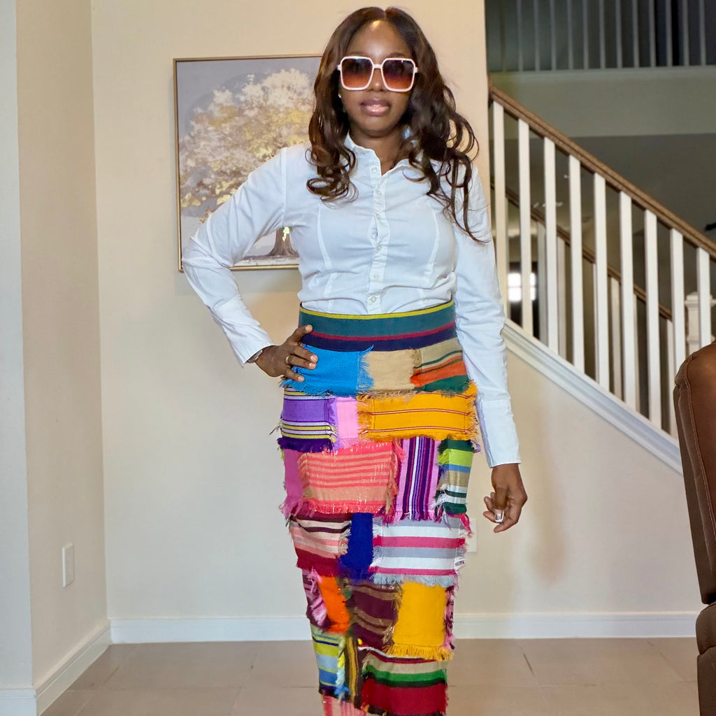 Handmade Aso Oke Patchwork Maxi Skirt
