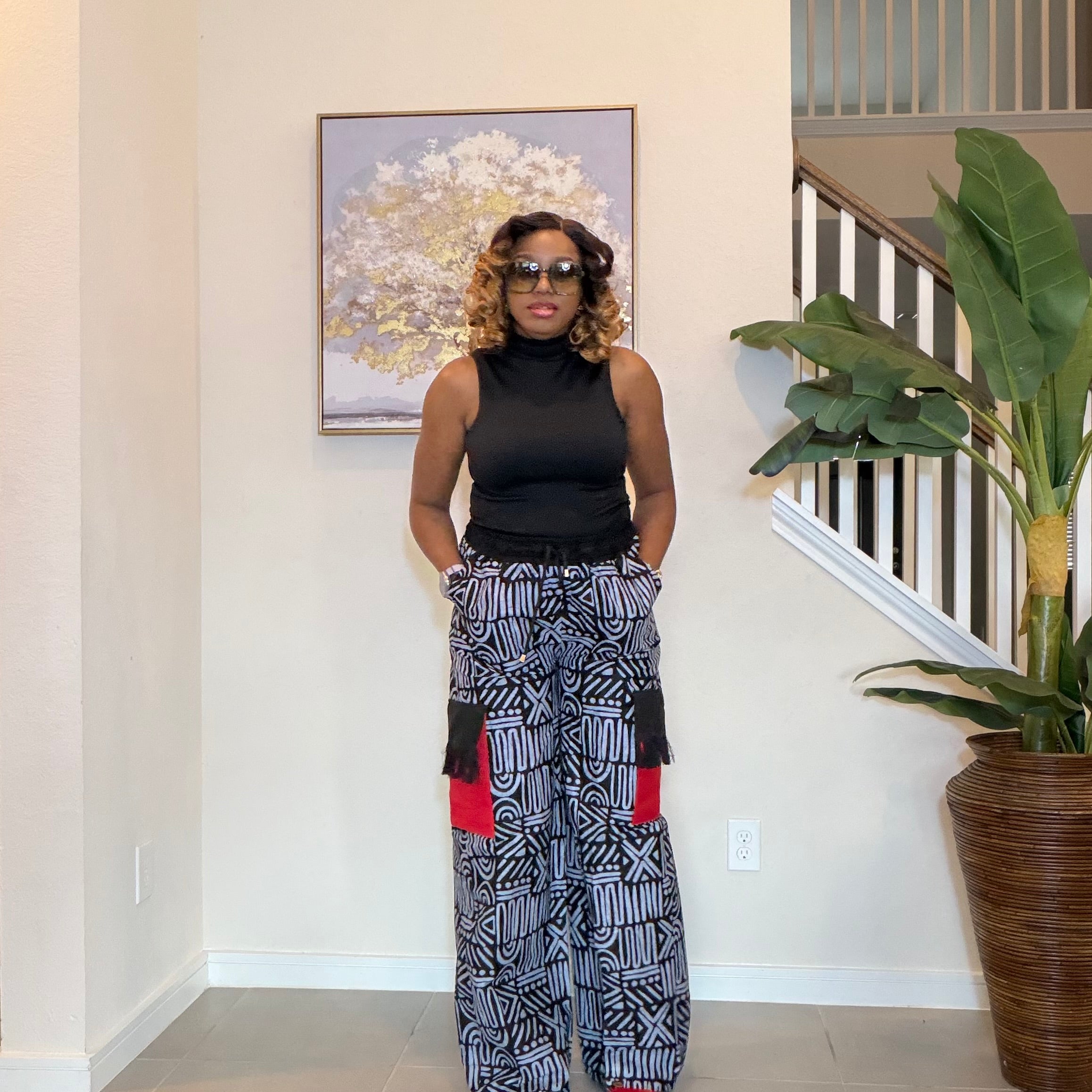 Ankara Wide‑Leg Pants with Aso Oke side pockets