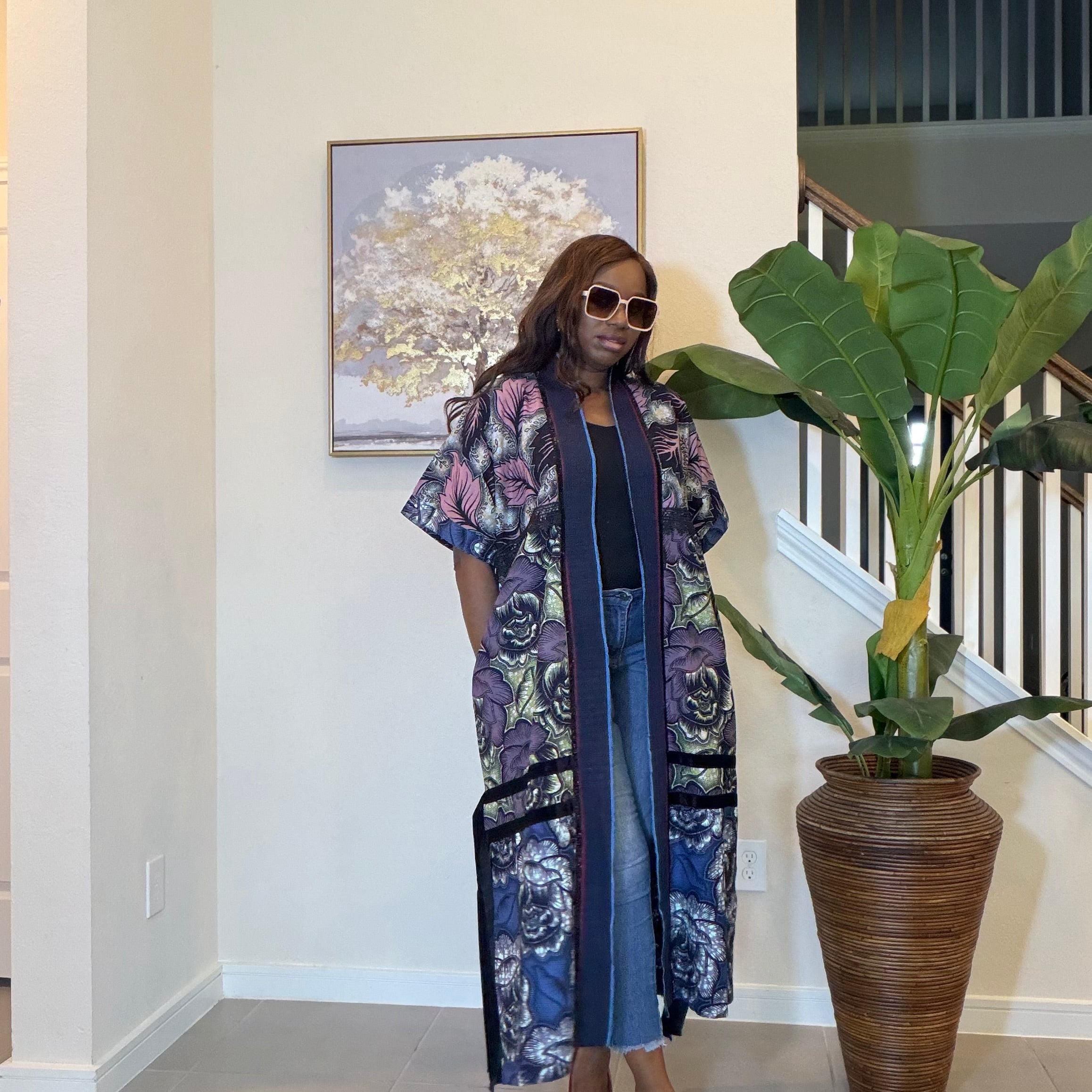 Elegant Floral Ankara Kimono, Boho Chic Kimono