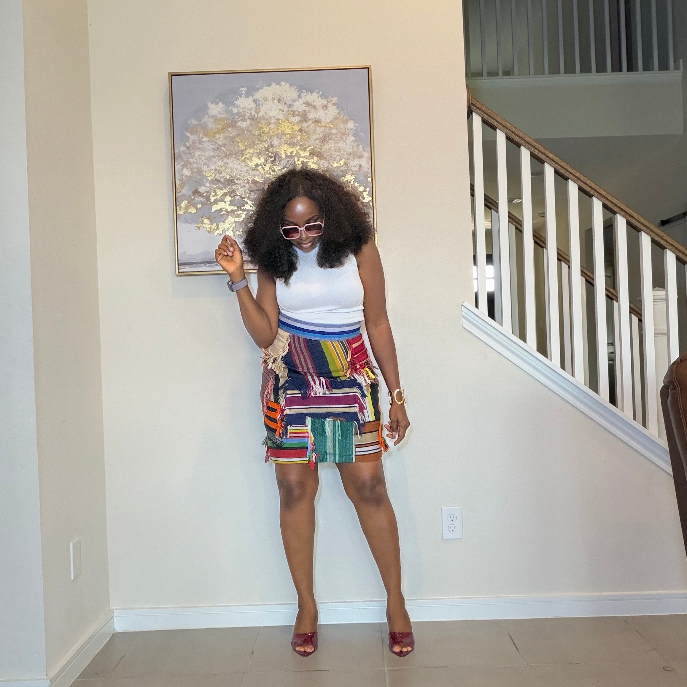 Multicolor Aso Oke Patch Mini Skirt