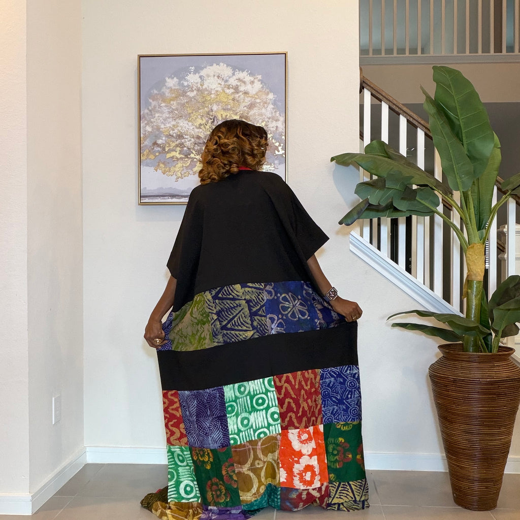 Multicolor Adire Kimono, Patchwork Long Kimono, Handmade African Fashion