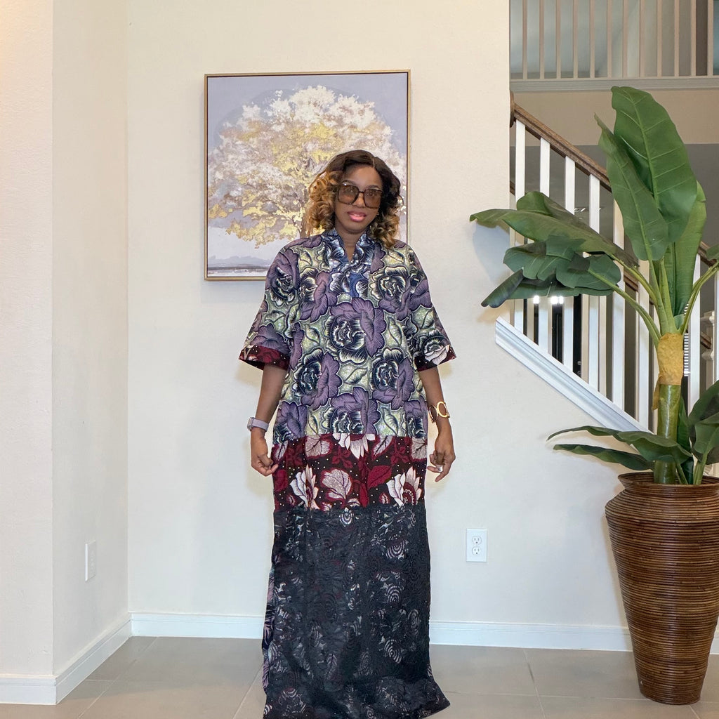 Ankara Patchwork Dress, Long Floral African Maxi
