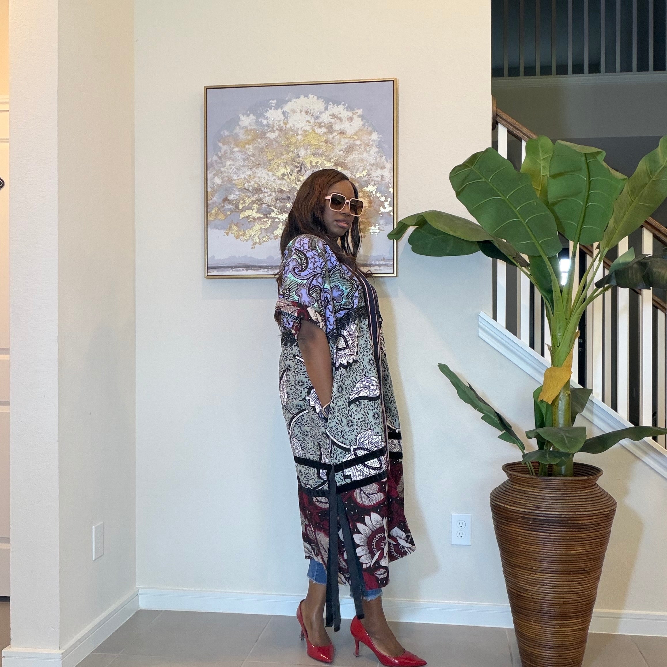 Elegant Floral Ankara Kimono, Boho Chic Kimono
