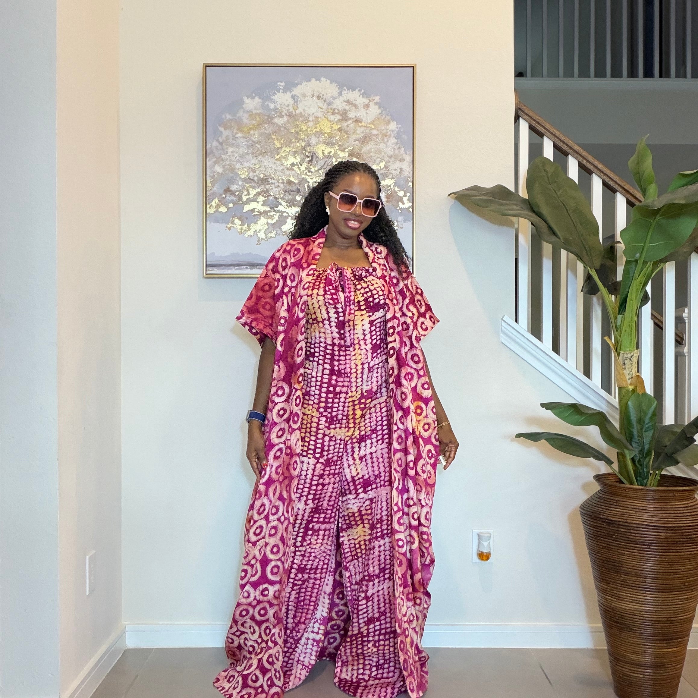 2-Piece Adire Crepe Jumpsuit and Kimono Set