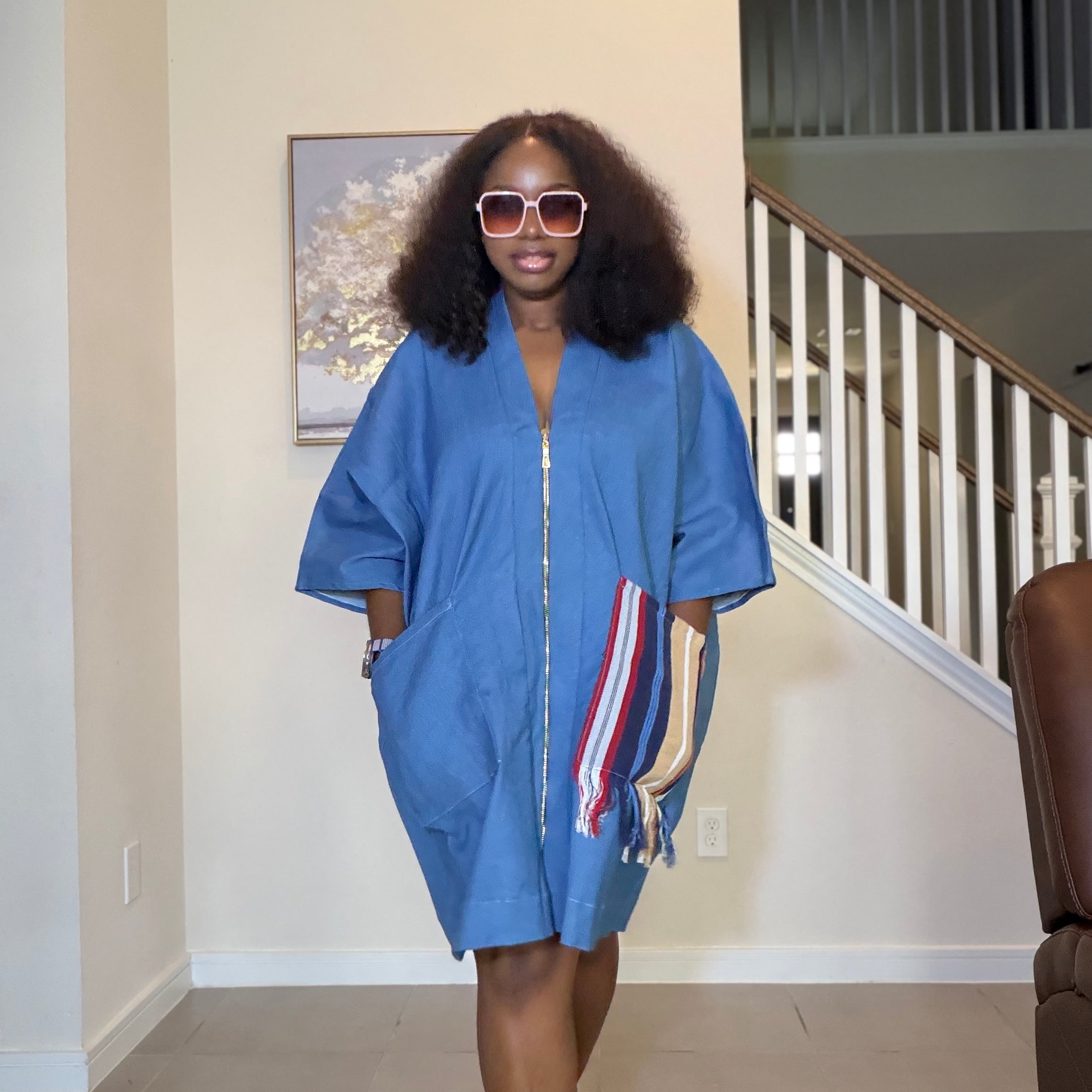 Denim and Aso Oke Shift Dress