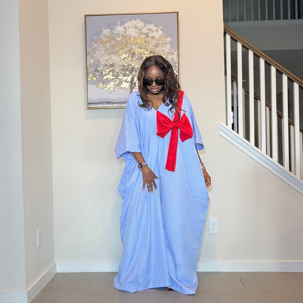 Striped Bubu Maxi Gown with Statement Bow