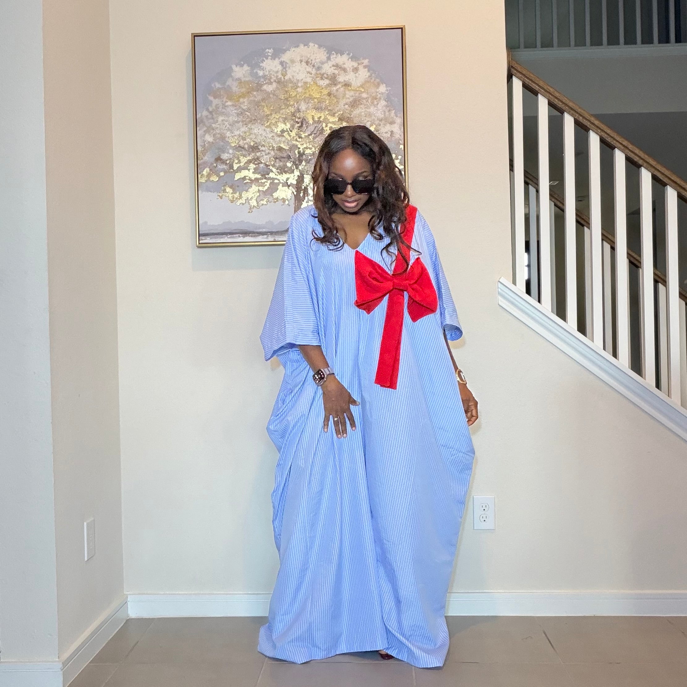 Striped Bubu Maxi Gown with Statement Bow
