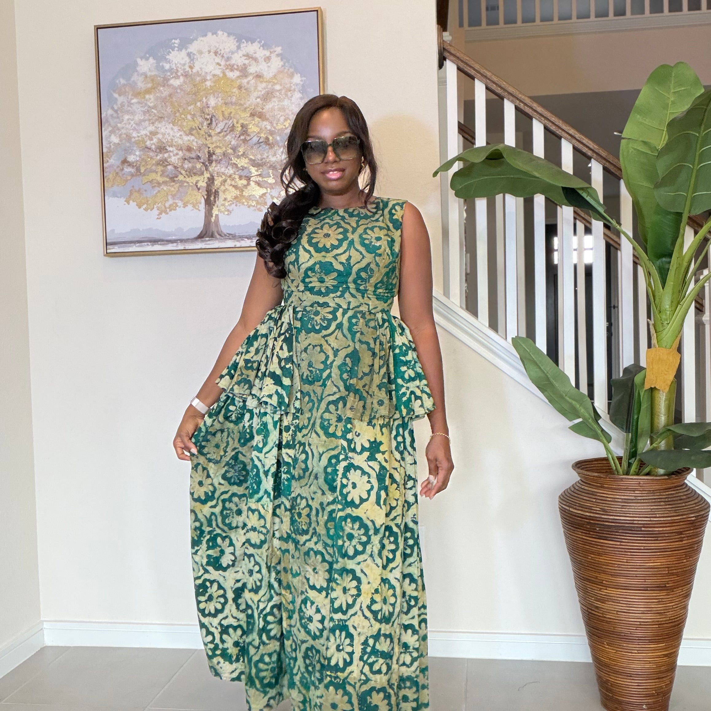 Adire Dress with Flare Sides – Sleeveless African Print Dress for Women