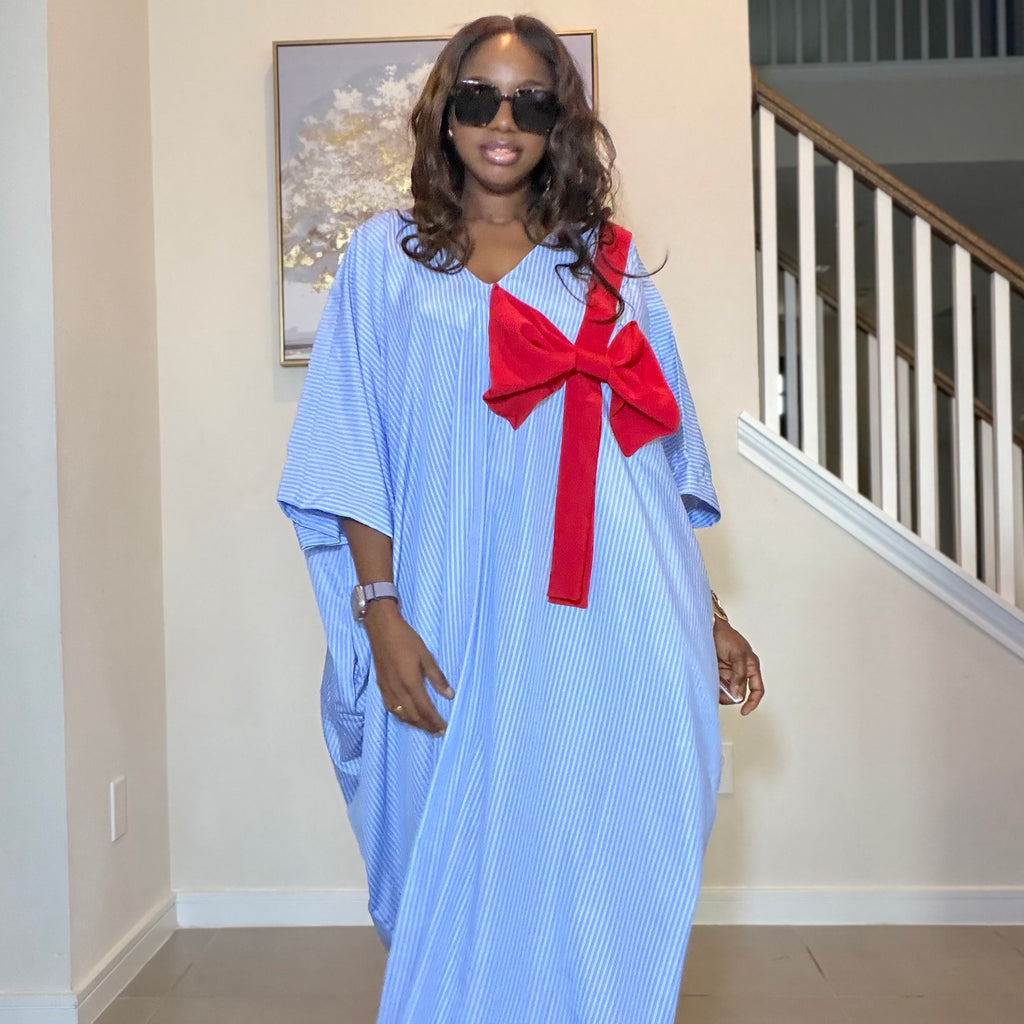 Striped Bubu Maxi Gown with Statement Bow