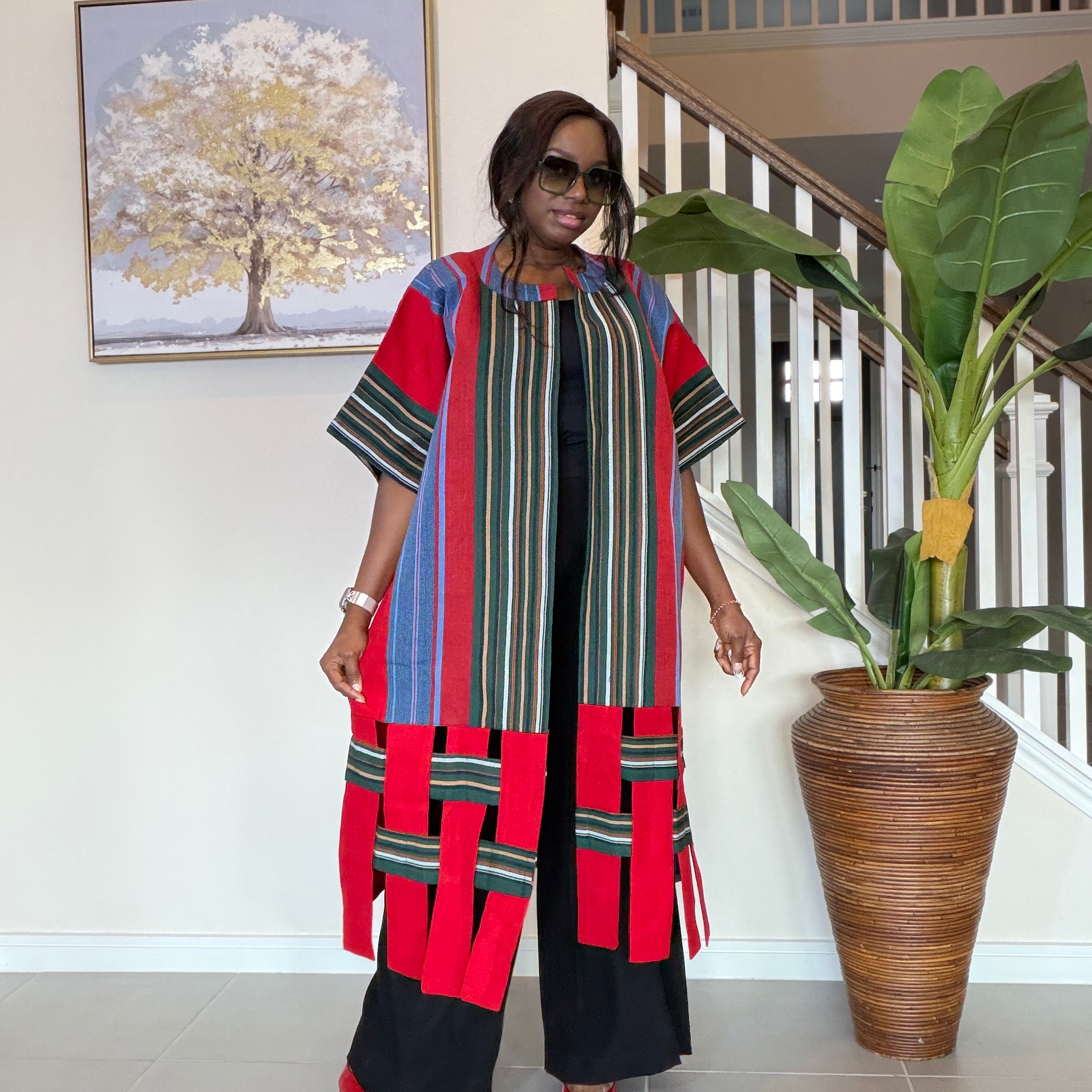 Handwoven Aso Oke Kimono Jacket | Nigerian Yoruba Fabric, Boho Coat