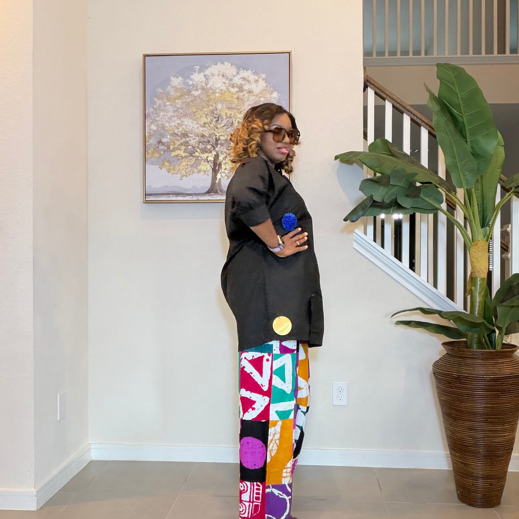 Ankara Two‑Piece Set, Colorful Print Pants, Handmade African Wear