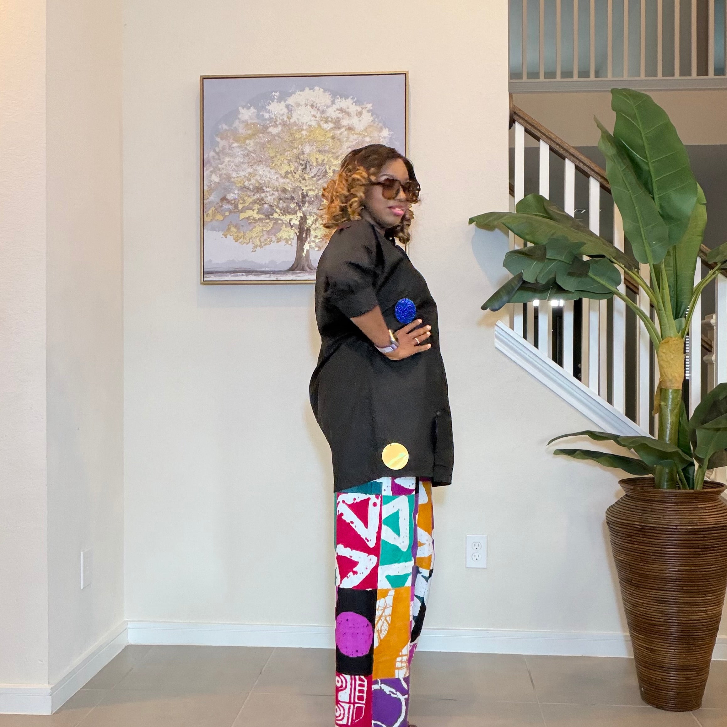 Ankara Two‑Piece Set, Colorful Print Pants, Handmade African Wear