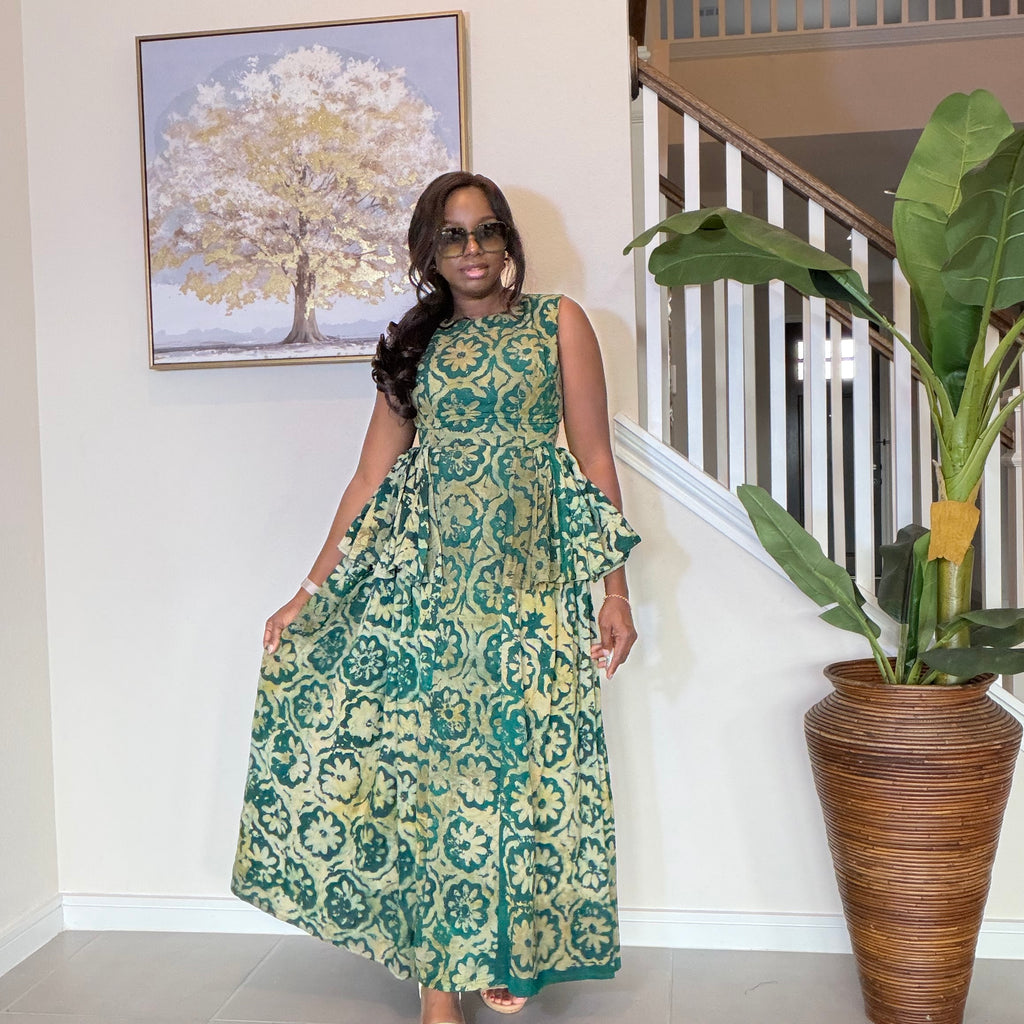 Adire Dress with Flare Sides – Sleeveless African Print Dress for Women