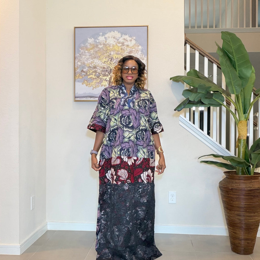 Ankara Patchwork Dress, Long Floral African Maxi