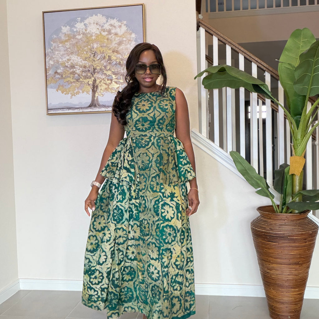 Adire Dress with Flare Sides – Sleeveless African Print Dress for Women