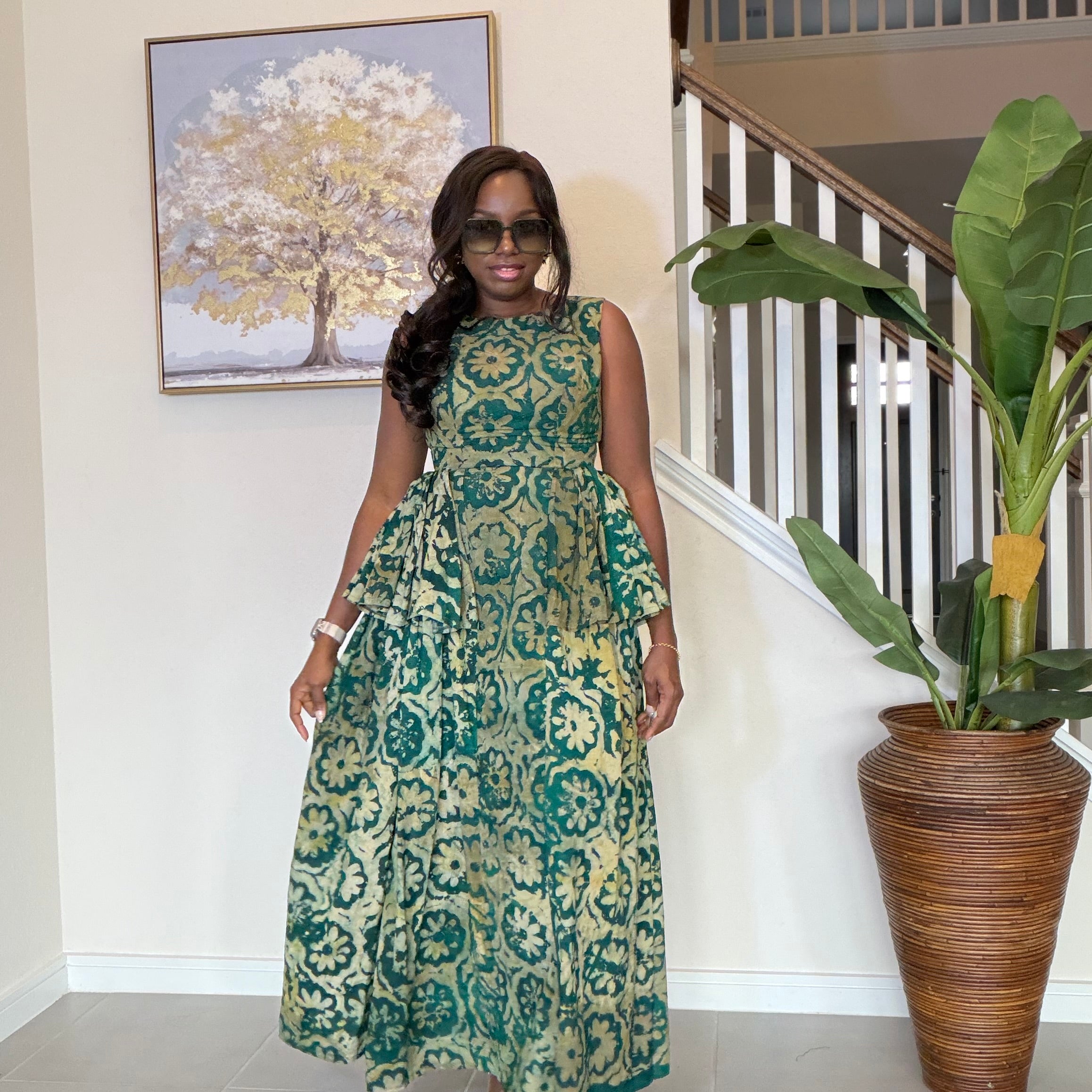 Adire Dress with Flare Sides – Sleeveless African Print Dress for Women