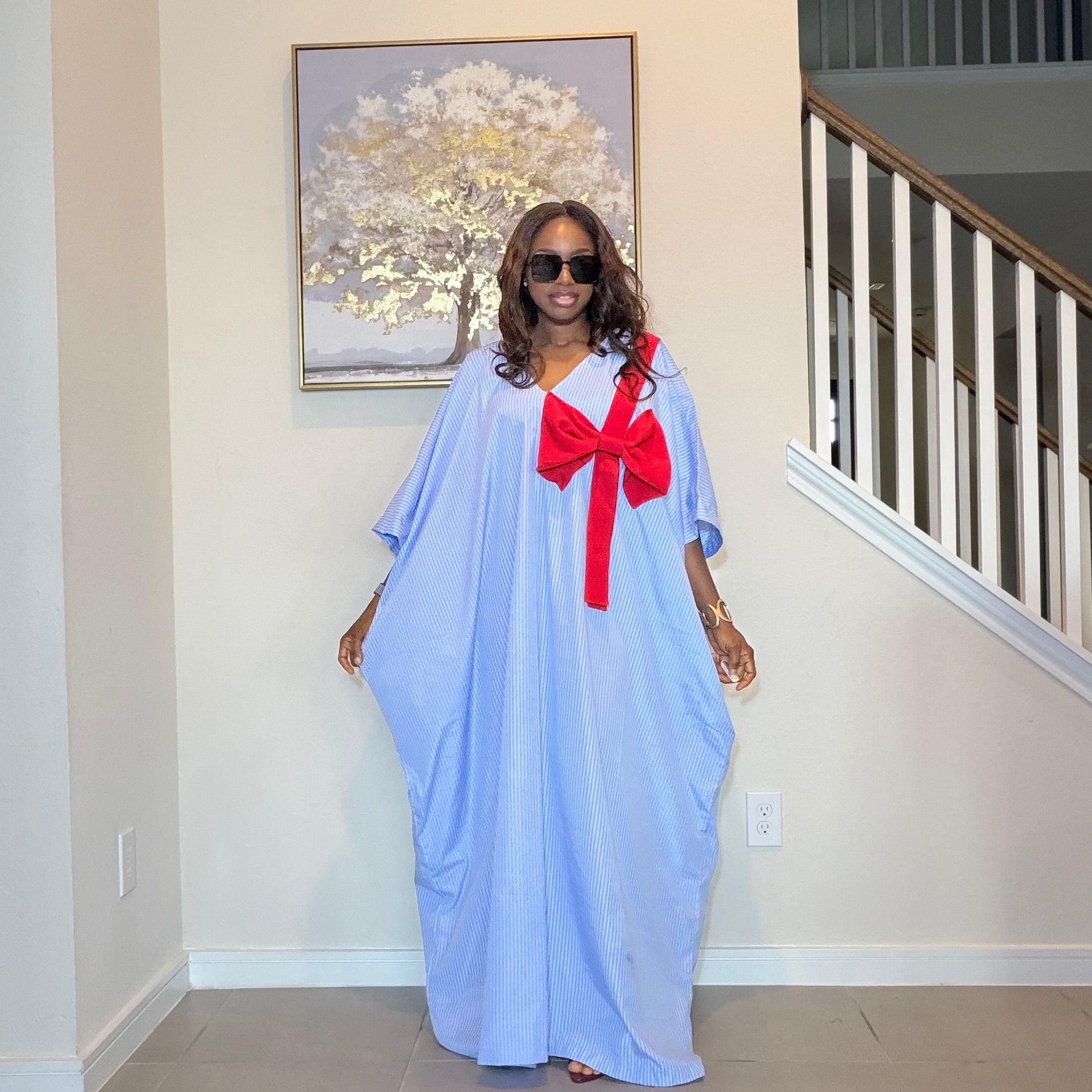 Striped Bubu Maxi Gown with Statement Bow