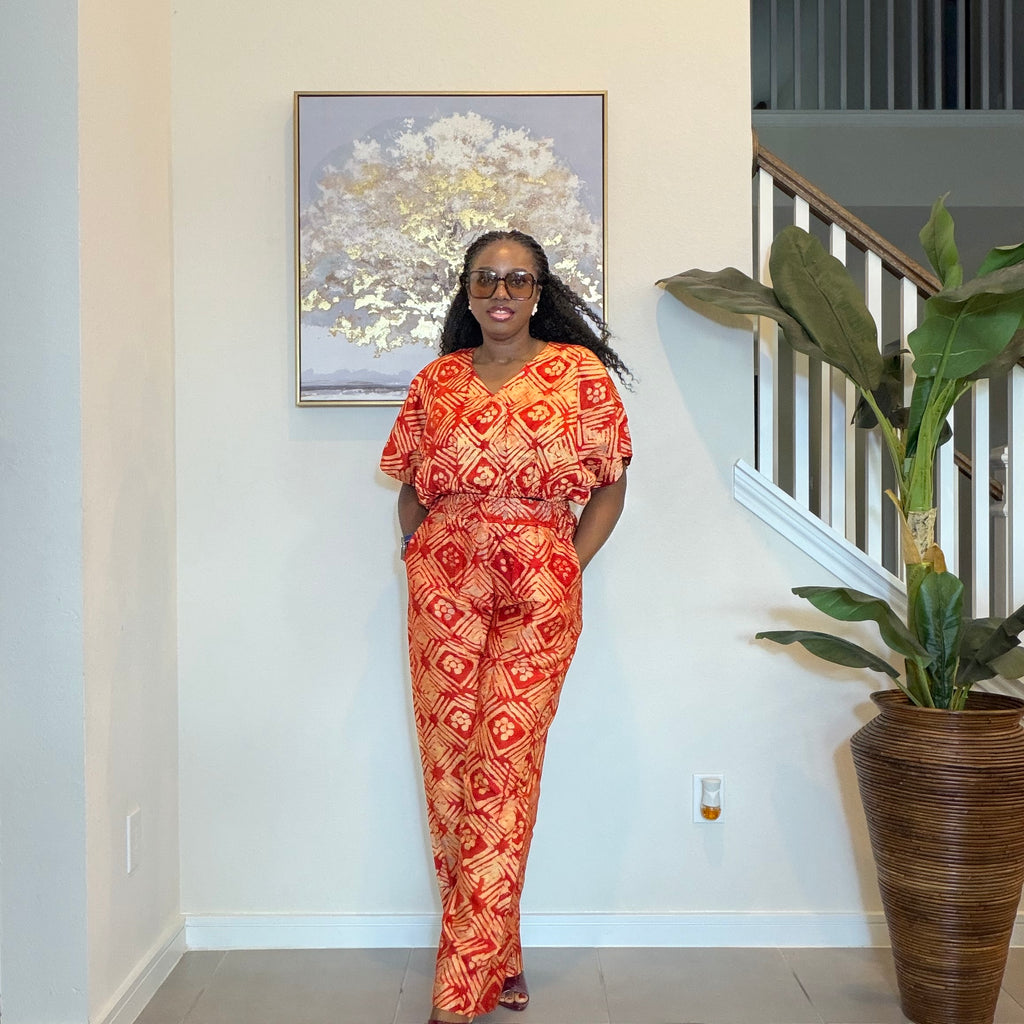 2-Piece Adire Crepe Crop Top and Trouser Set