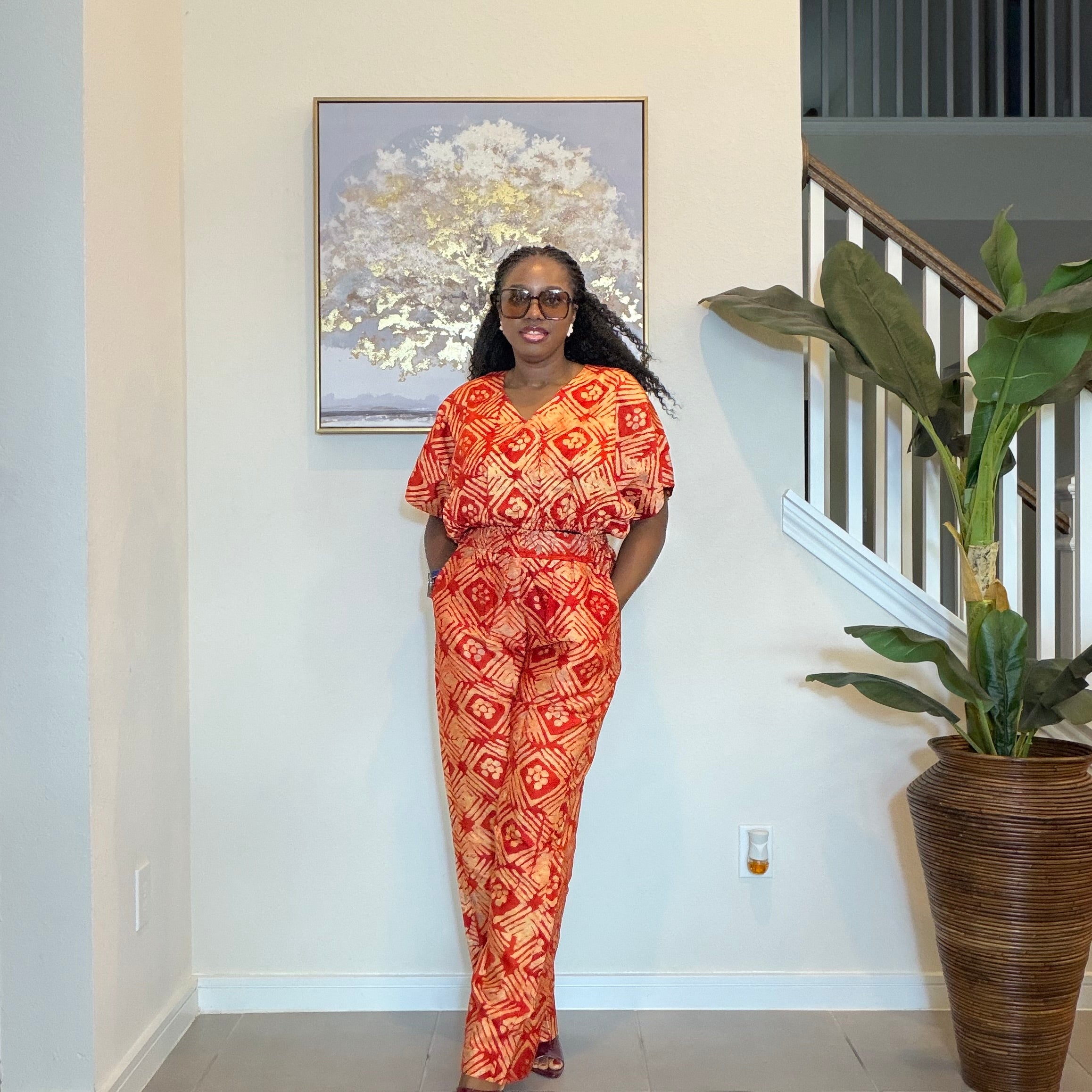 2-Piece Adire Crepe Crop Top and Trouser Set
