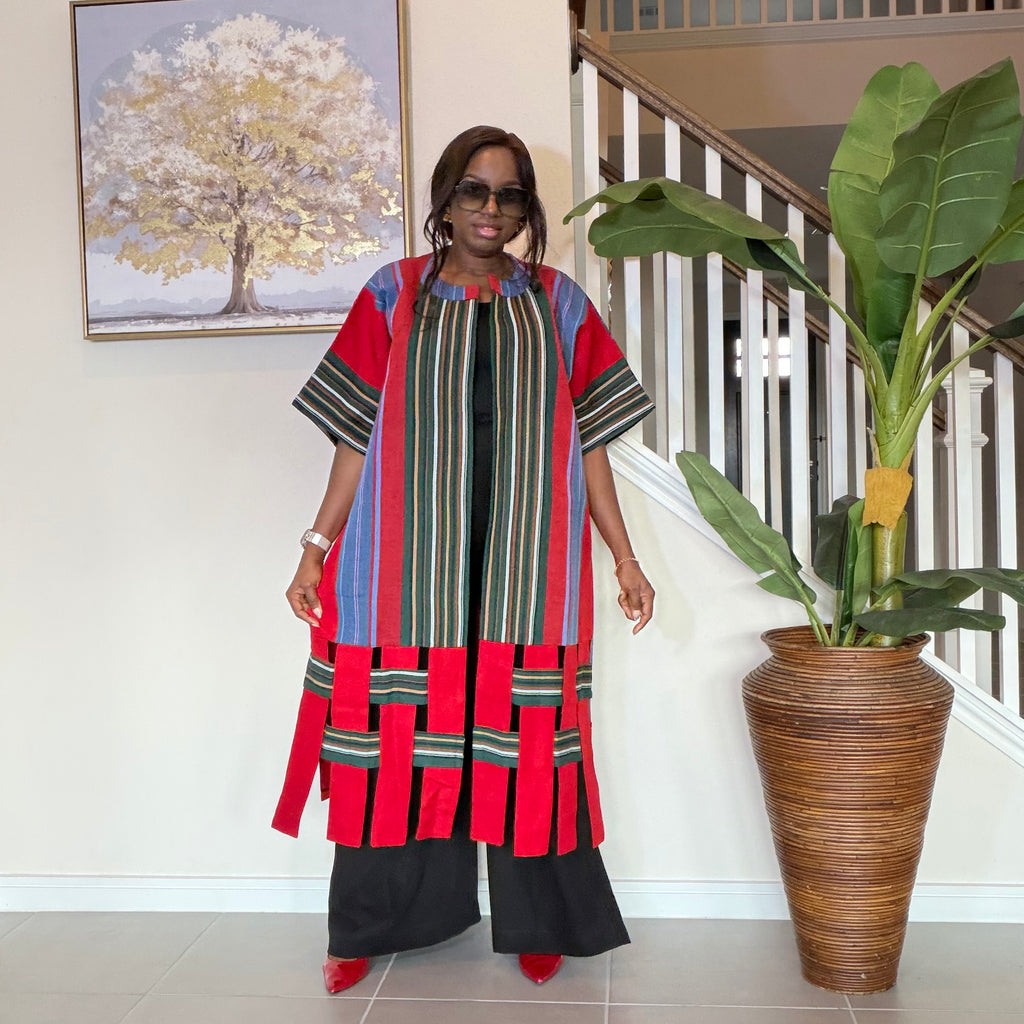 Handwoven Aso Oke Kimono Jacket | Nigerian Yoruba Fabric, Boho Coat