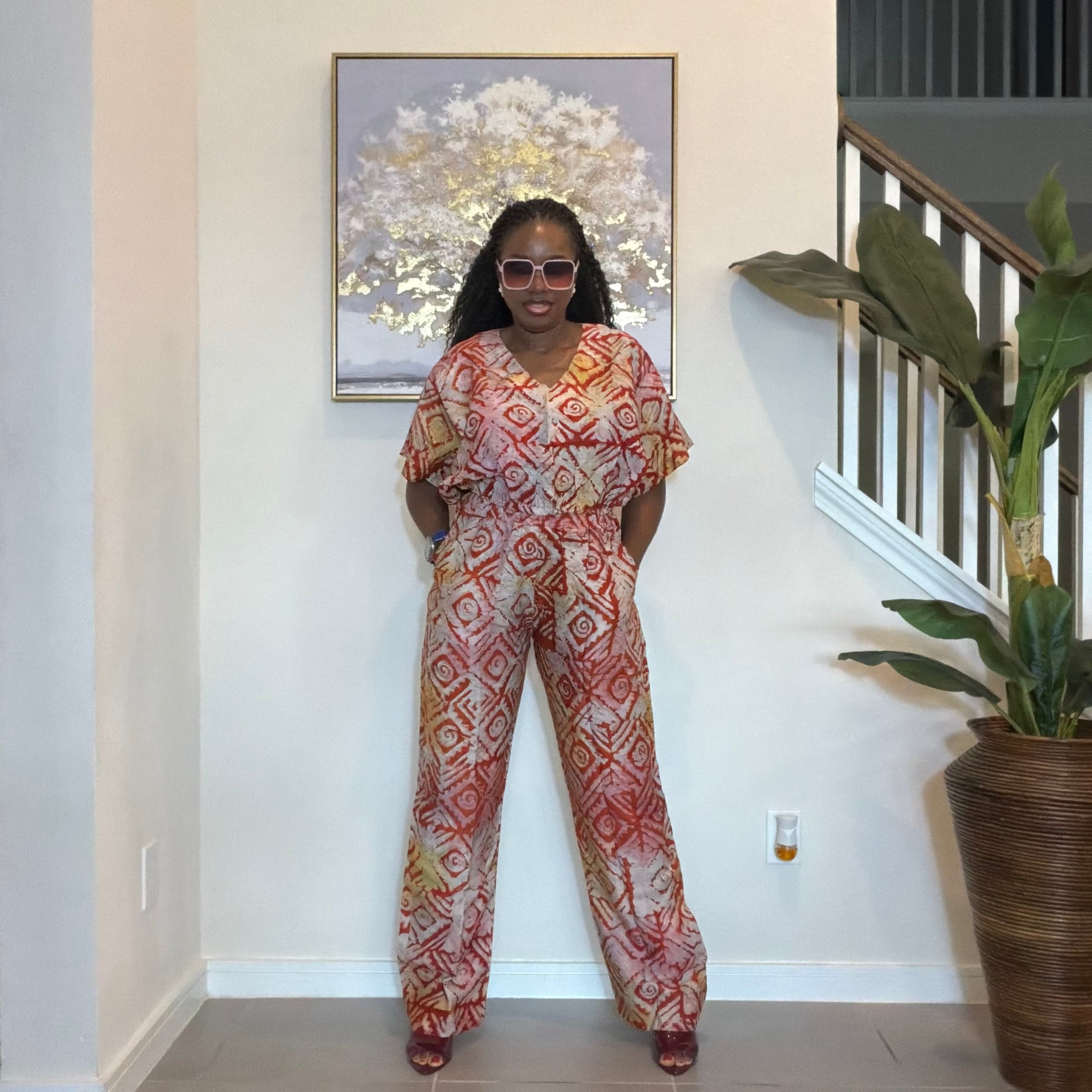 2-Piece Adire Crepe Crop Top and Trouser Set.