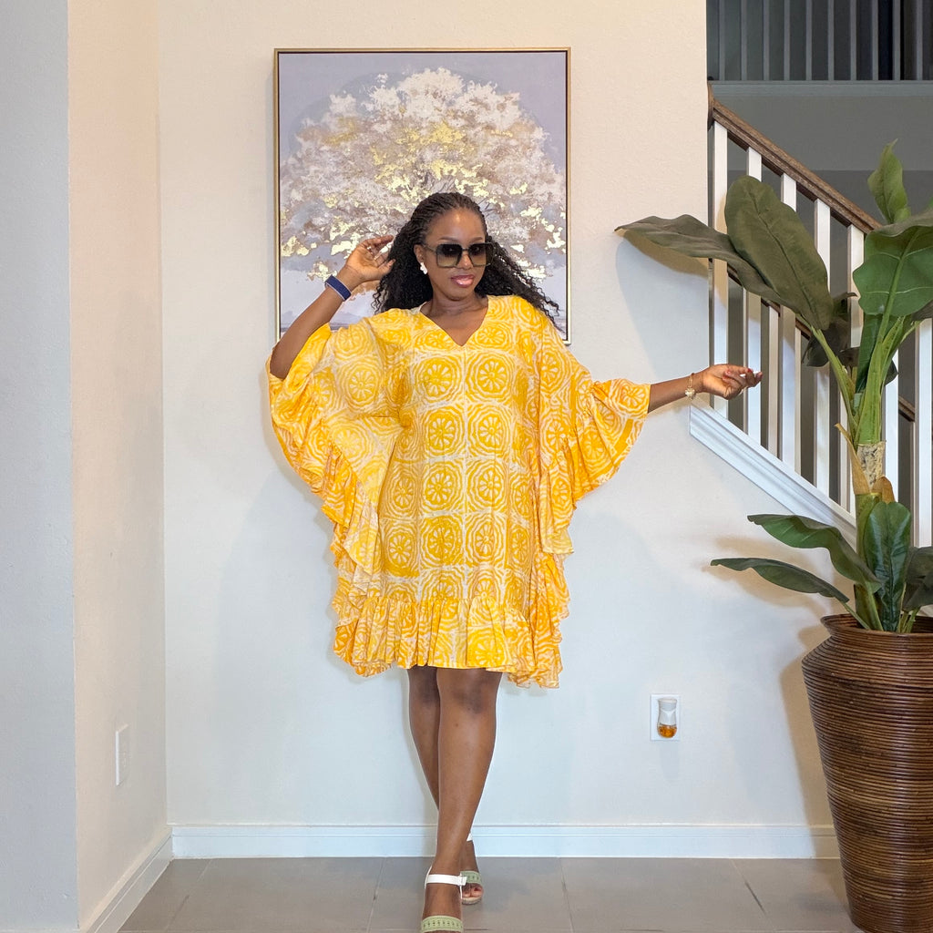 Adire Crepe Minidress with ruffles