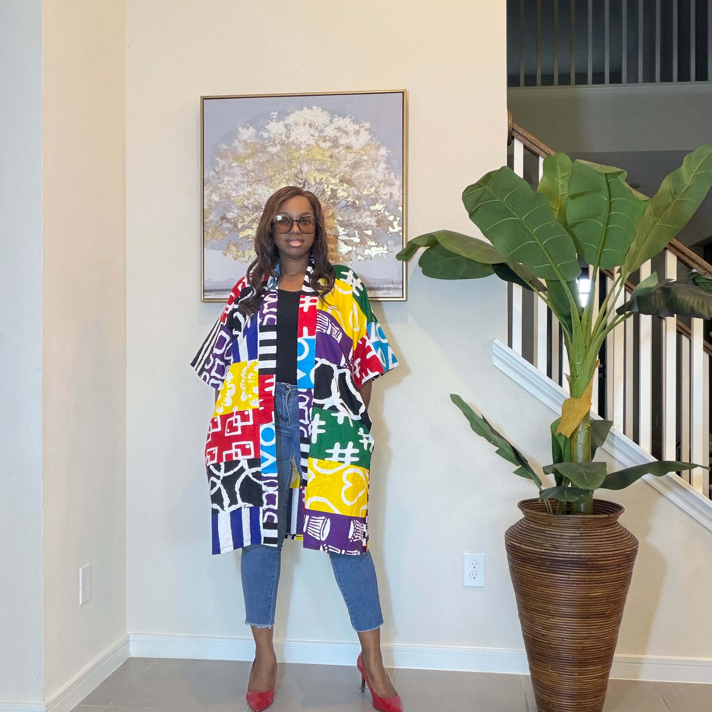 Ankara Patchwork Kimono, Abstract Pop Art Kimono