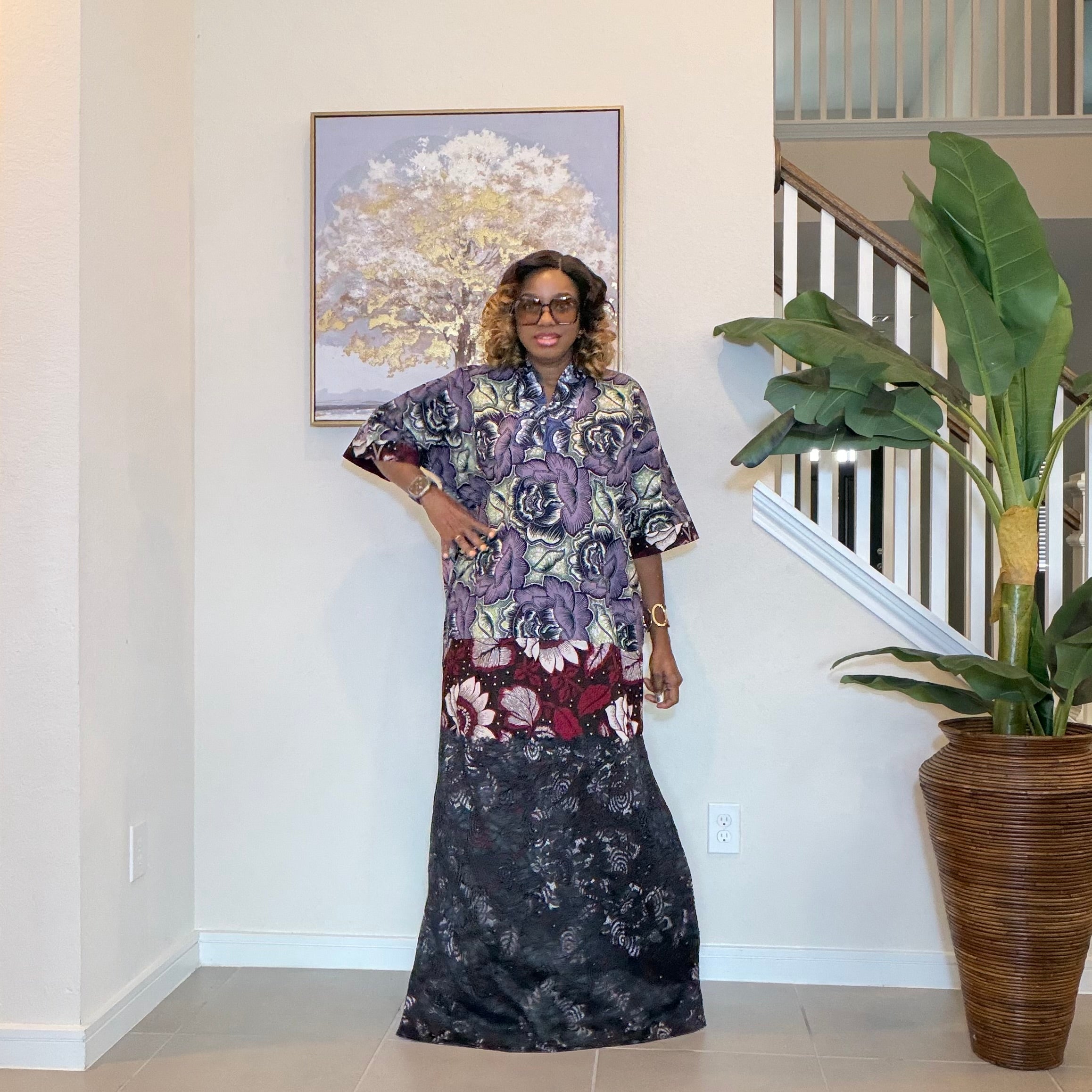 Ankara Patchwork Dress, Long Floral African Maxi