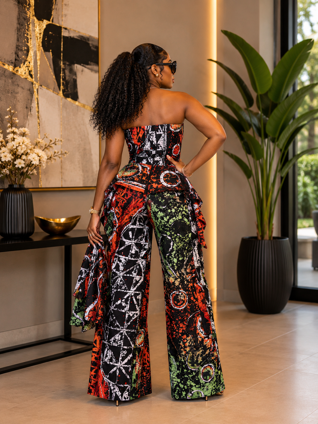 Adire Halter Neck Jumpsuit African Batik Print One Piece Jumpsuit