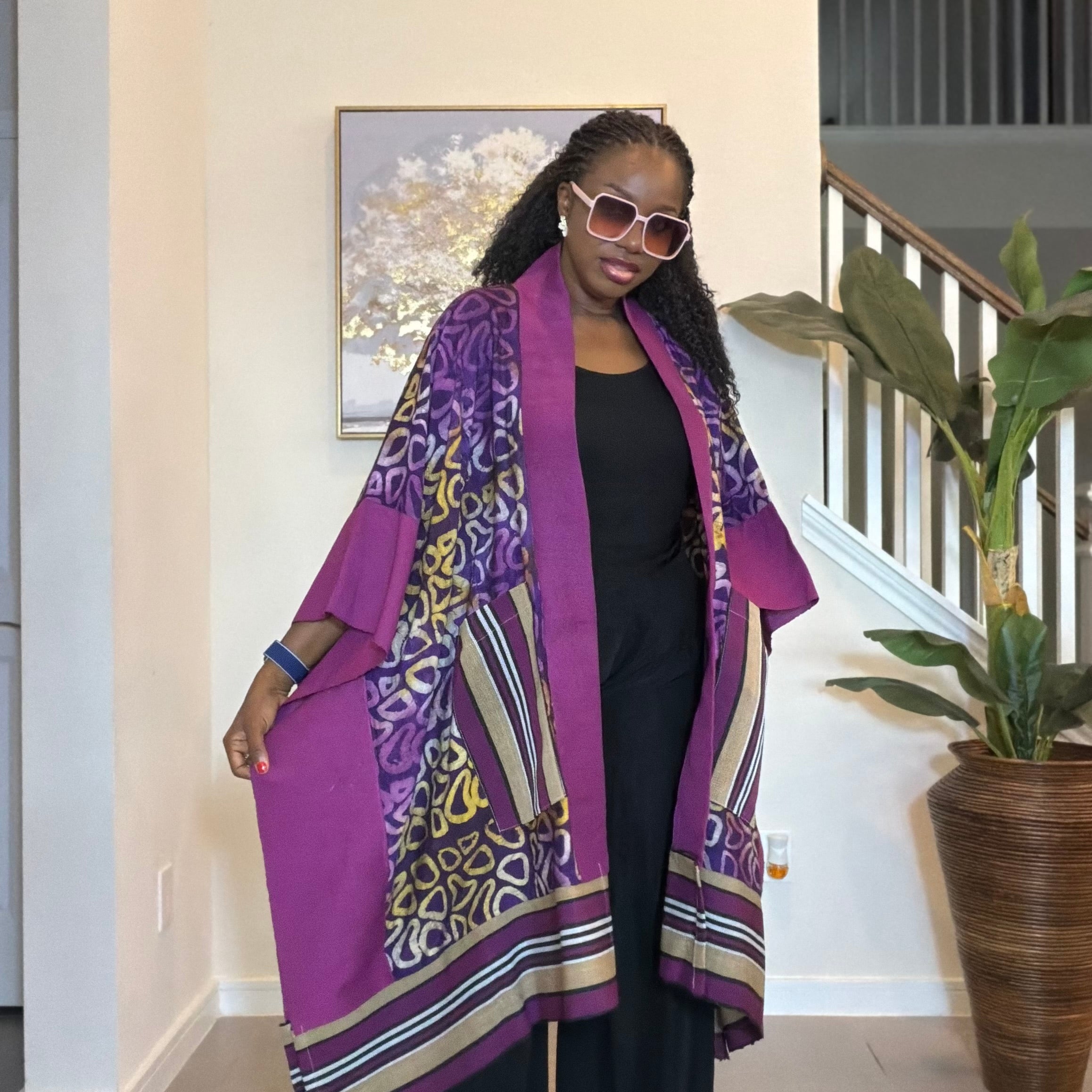 African Adire and Aso Oke Kimono, African print kimono, African fashion, Handmade African Print Robe, Boho Nigerian Fashion