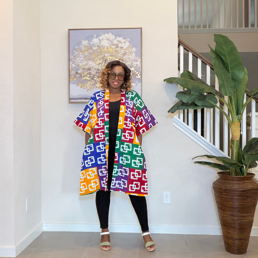 Ankara Patchwork Kimono, Abstract Pop Art Kimono