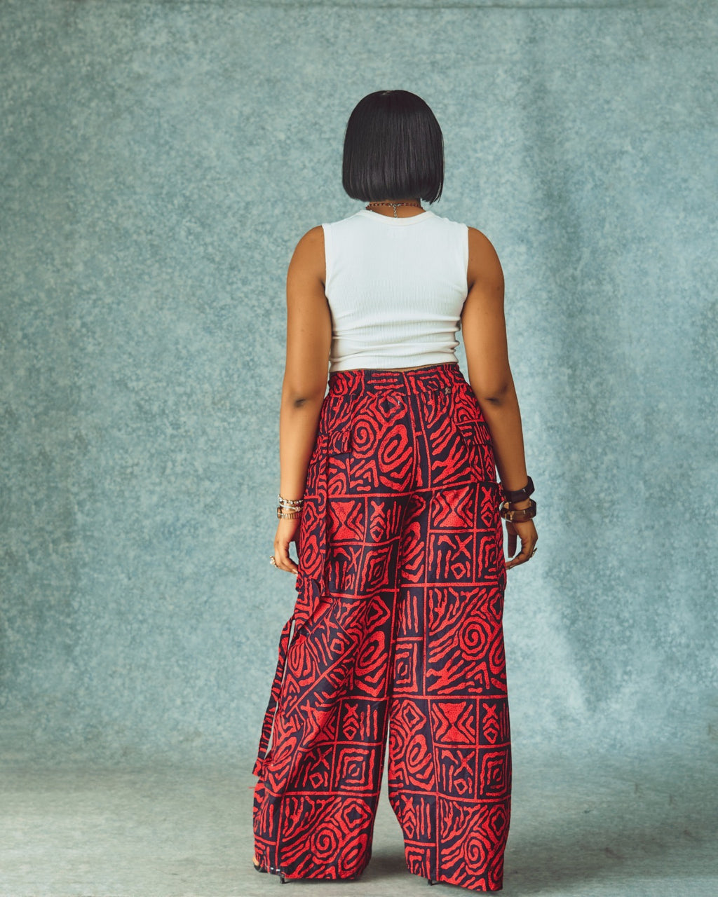 Ankara Cargo Trousers, Ankara Wide-Leg Trousers – Red African Print Palazzo Pants