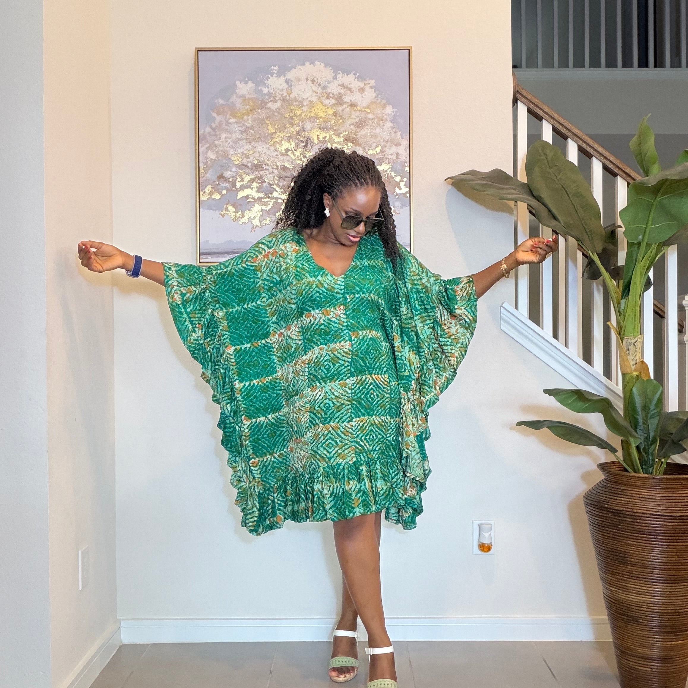 Emerald Green Adire Mini Dress