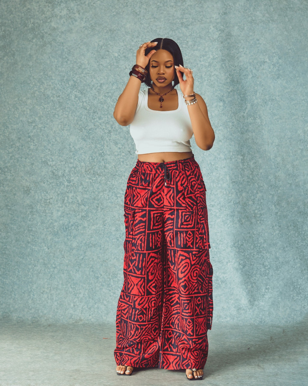 Ankara Cargo Trousers, Ankara Wide-Leg Trousers – Red African Print Palazzo Pants