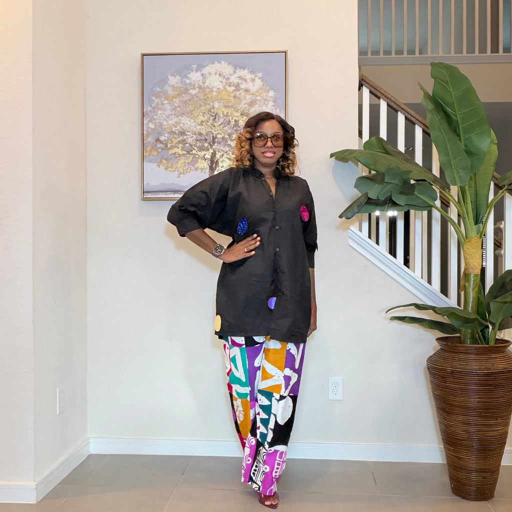 Ankara Two‑Piece Set, Colorful Print Pants, Handmade African Wear