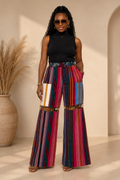 Multicolor Aso Oke Wide-Leg Trousers with Ring Detail