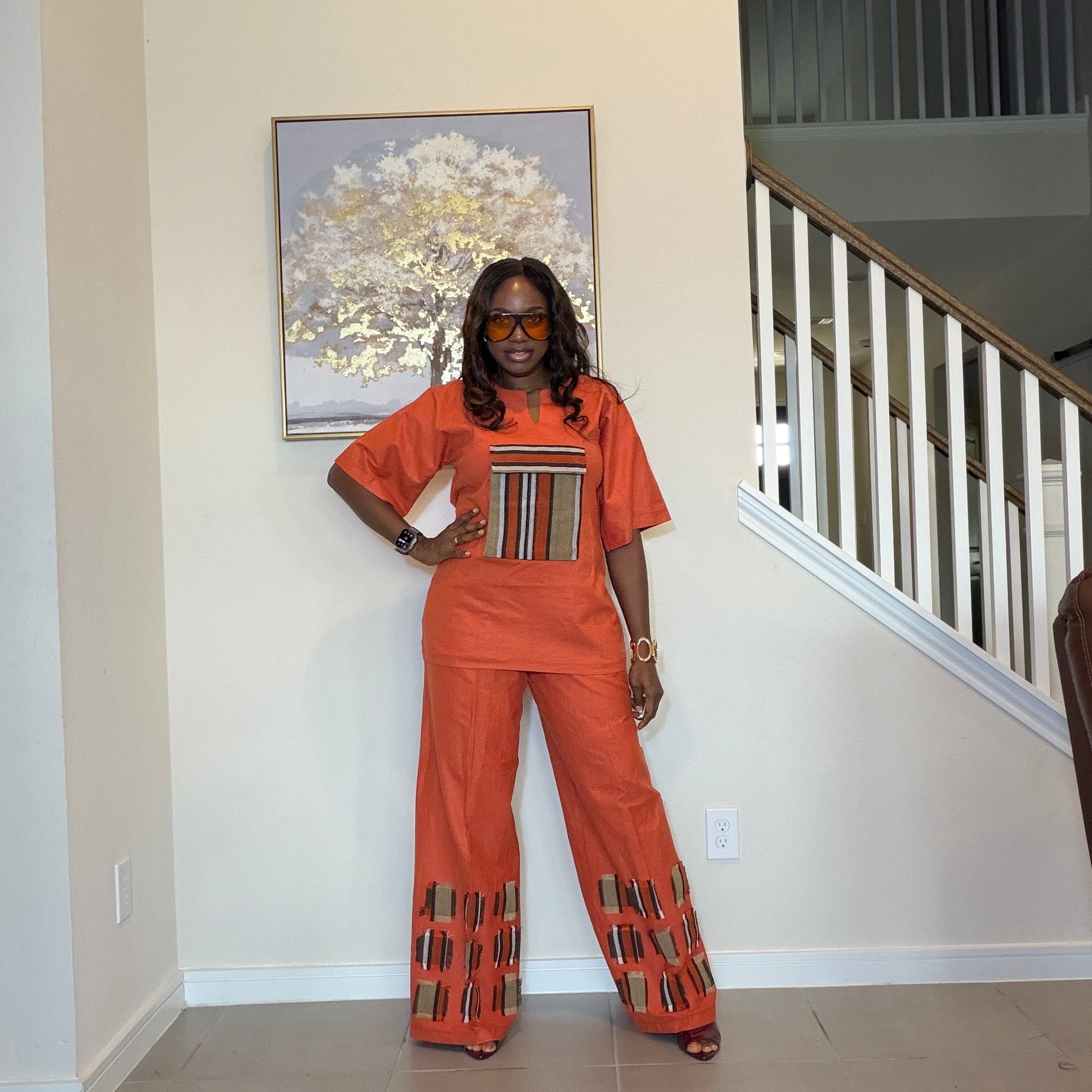 Linen Two Piece Set With Aso Oke Patch