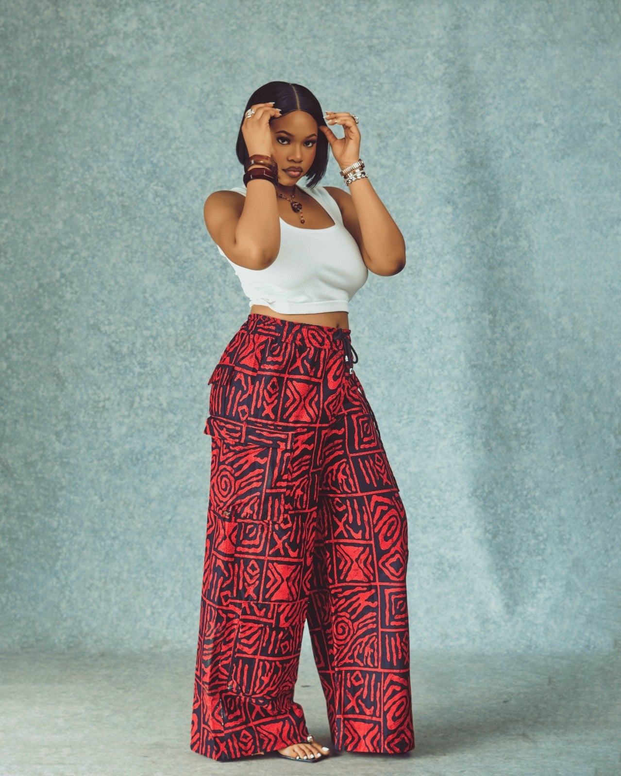 Ankara Cargo Trousers, Ankara Wide-Leg Trousers – Red African Print Palazzo Pants