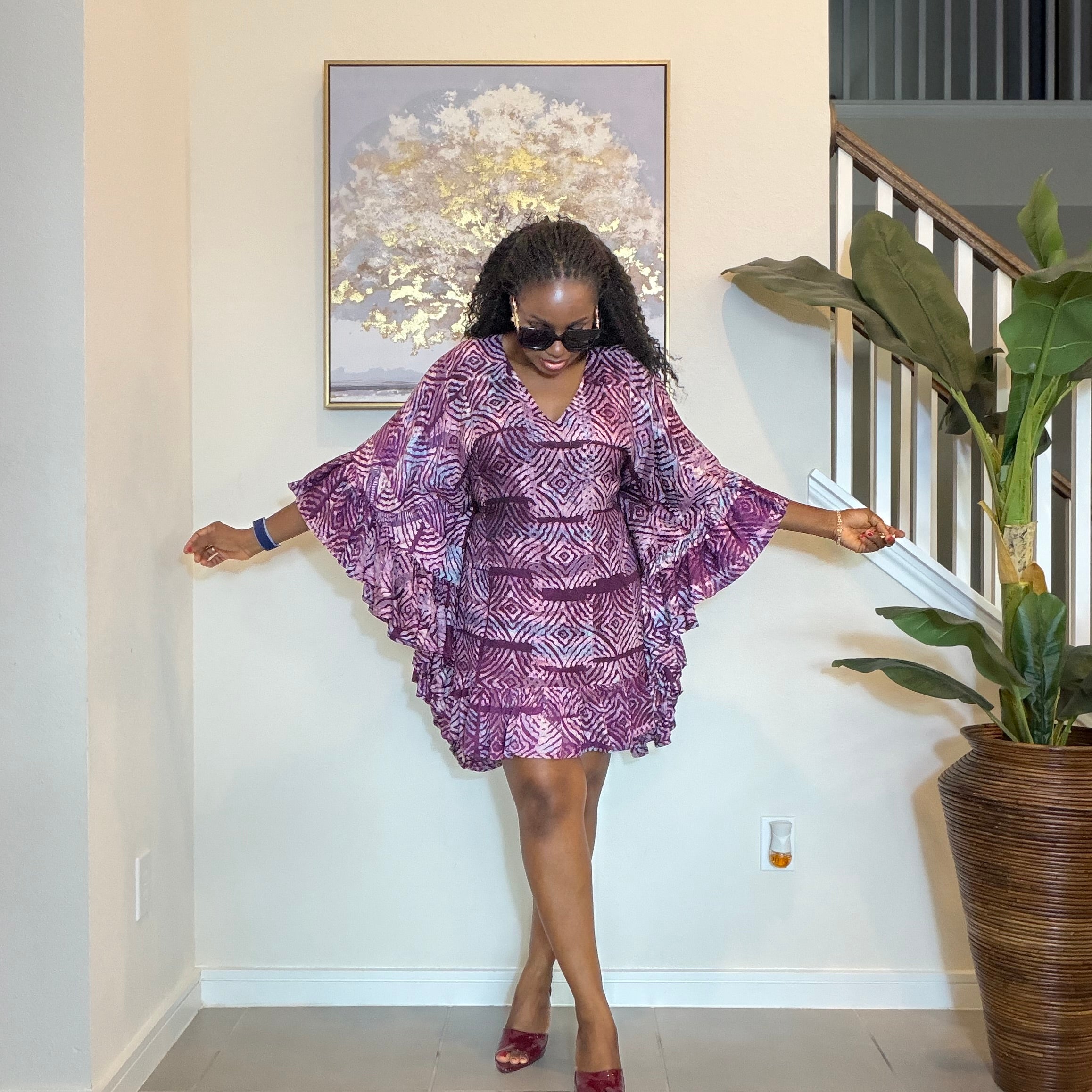 Adire Crepe Minidress with ruffles