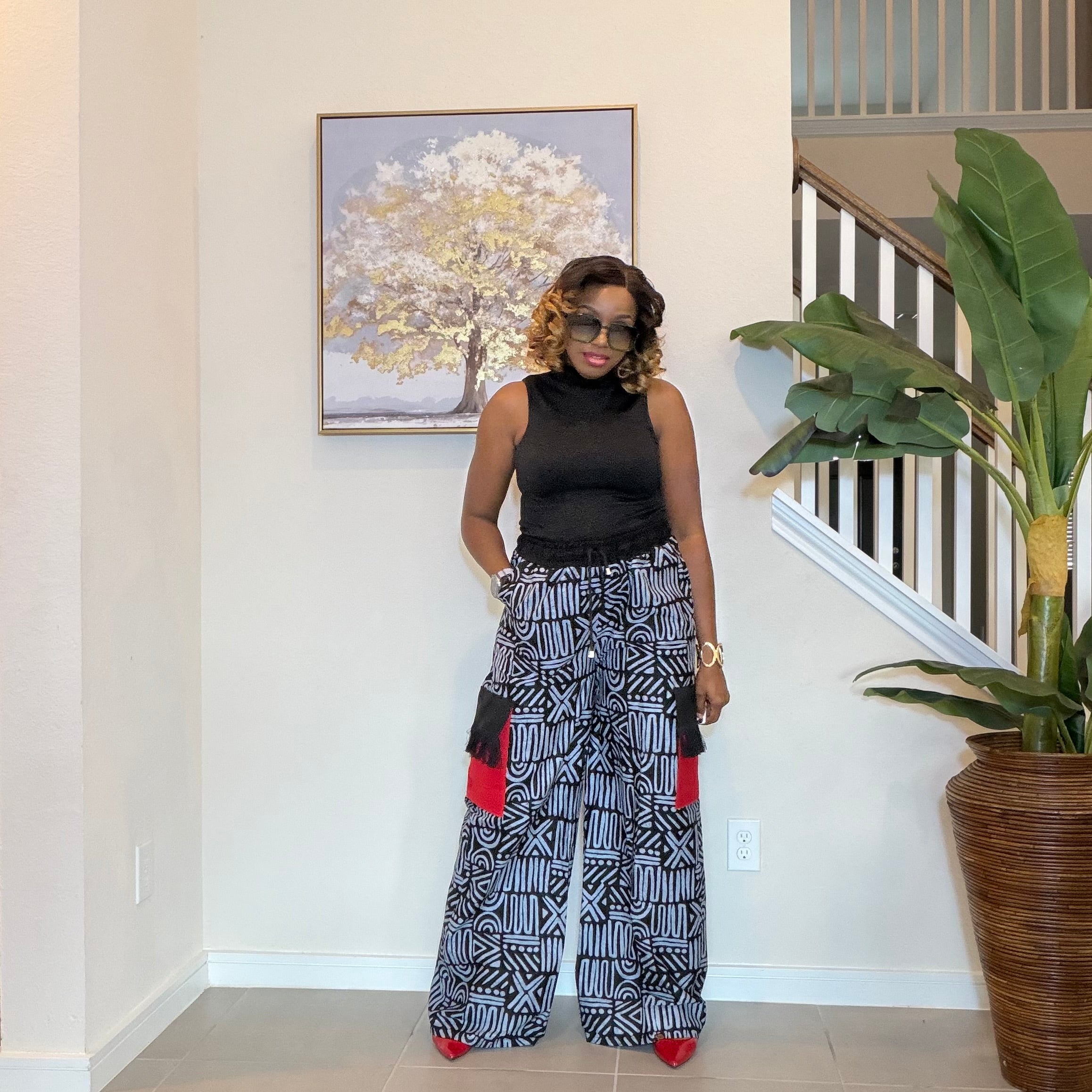 Ankara Wide‑Leg Pants with Aso Oke side pockets