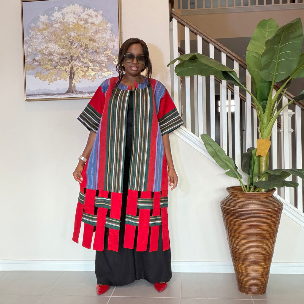 Handwoven Aso Oke Kimono Jacket | Nigerian Yoruba Fabric, Boho Coat
