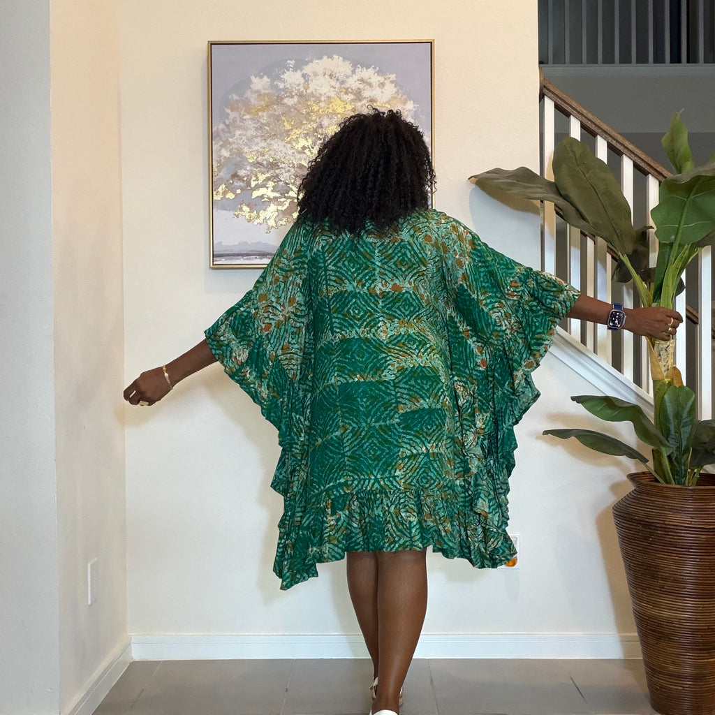 Emerald Green Adire Mini Dress