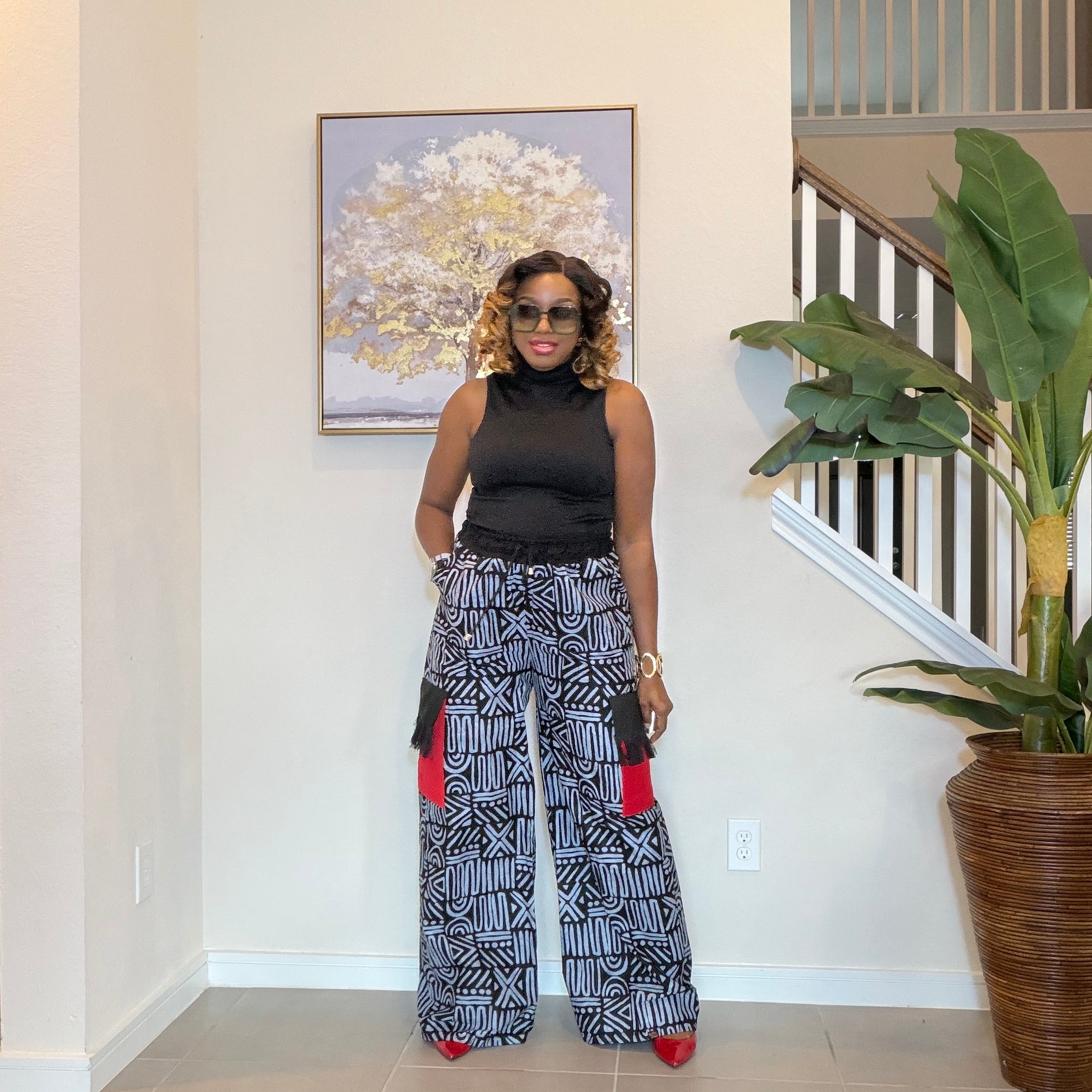 Ankara Wide‑Leg Pants with Aso Oke side pockets
