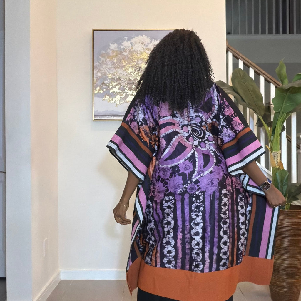 Handmade African Print Kimono: Adire Aso Oke Robe