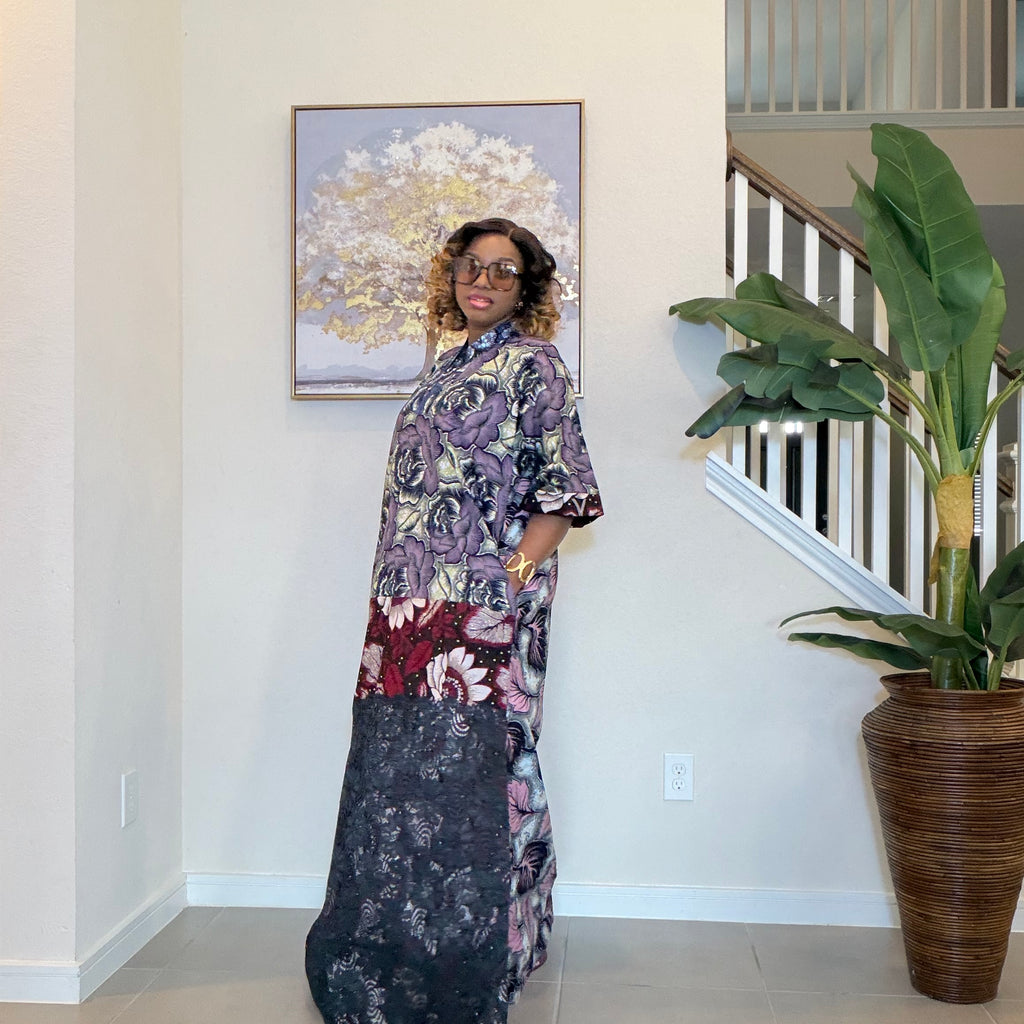 Ankara Patchwork Dress, Long Floral African Maxi
