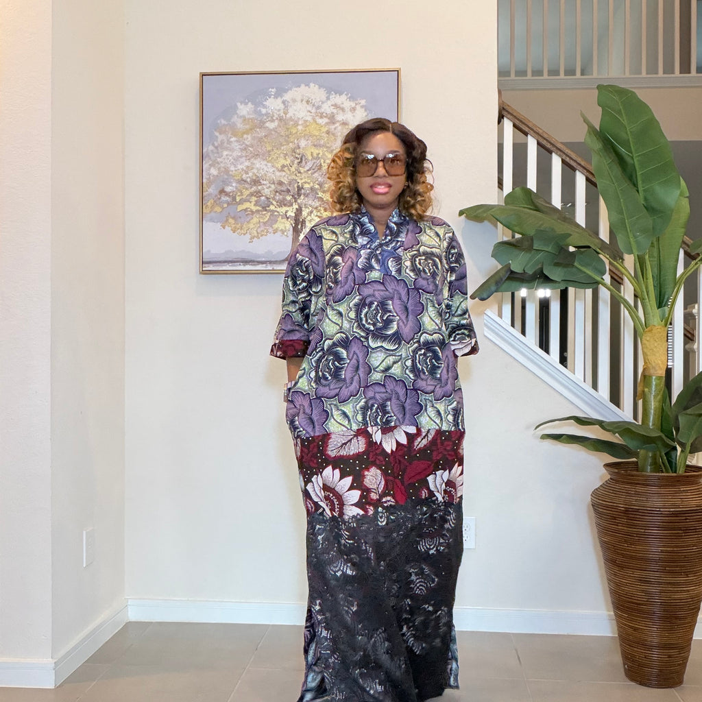 Ankara Patchwork Dress, Long Floral African Maxi