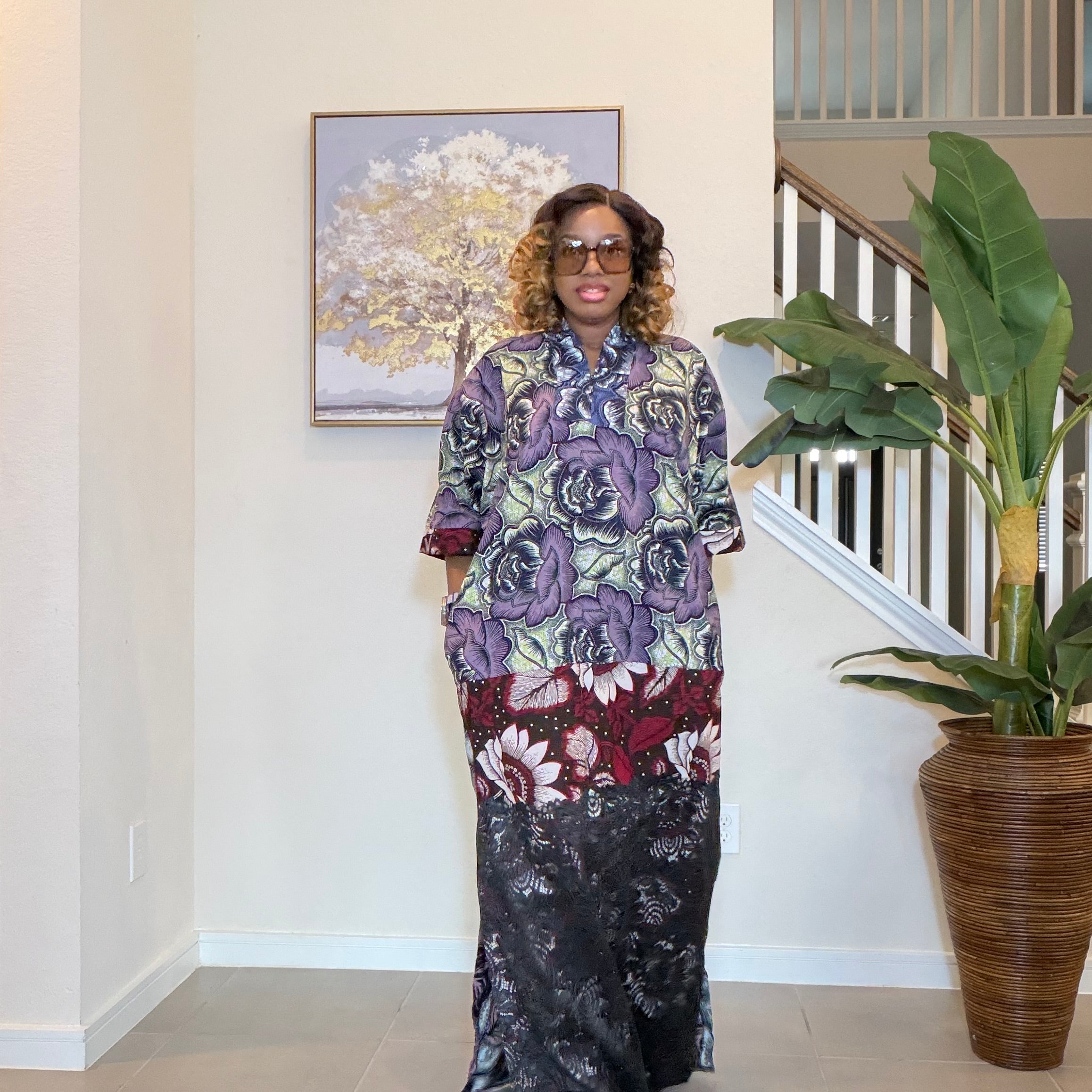 Ankara Patchwork Dress, Long Floral African Maxi