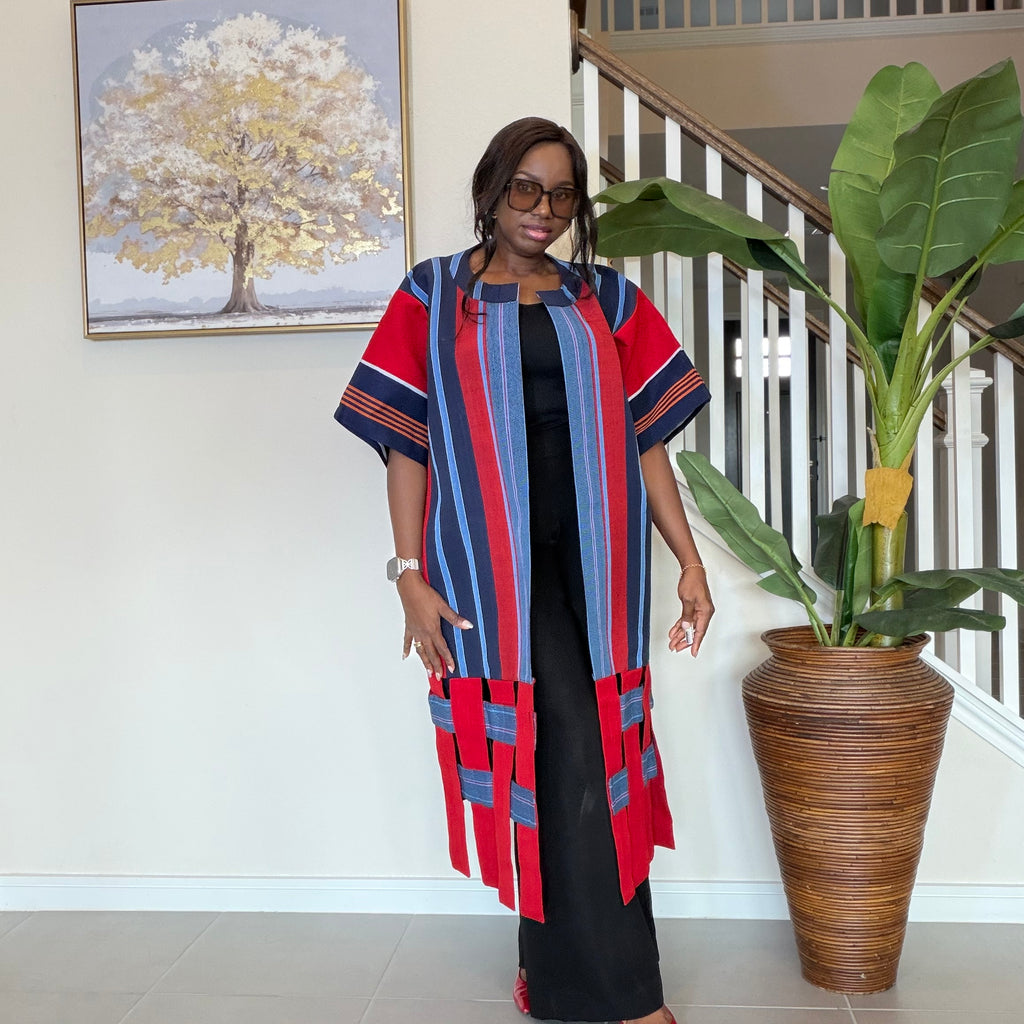 Handwoven Aso Oke Kimono Jacket | Nigerian Yoruba Fabric, Boho Coat